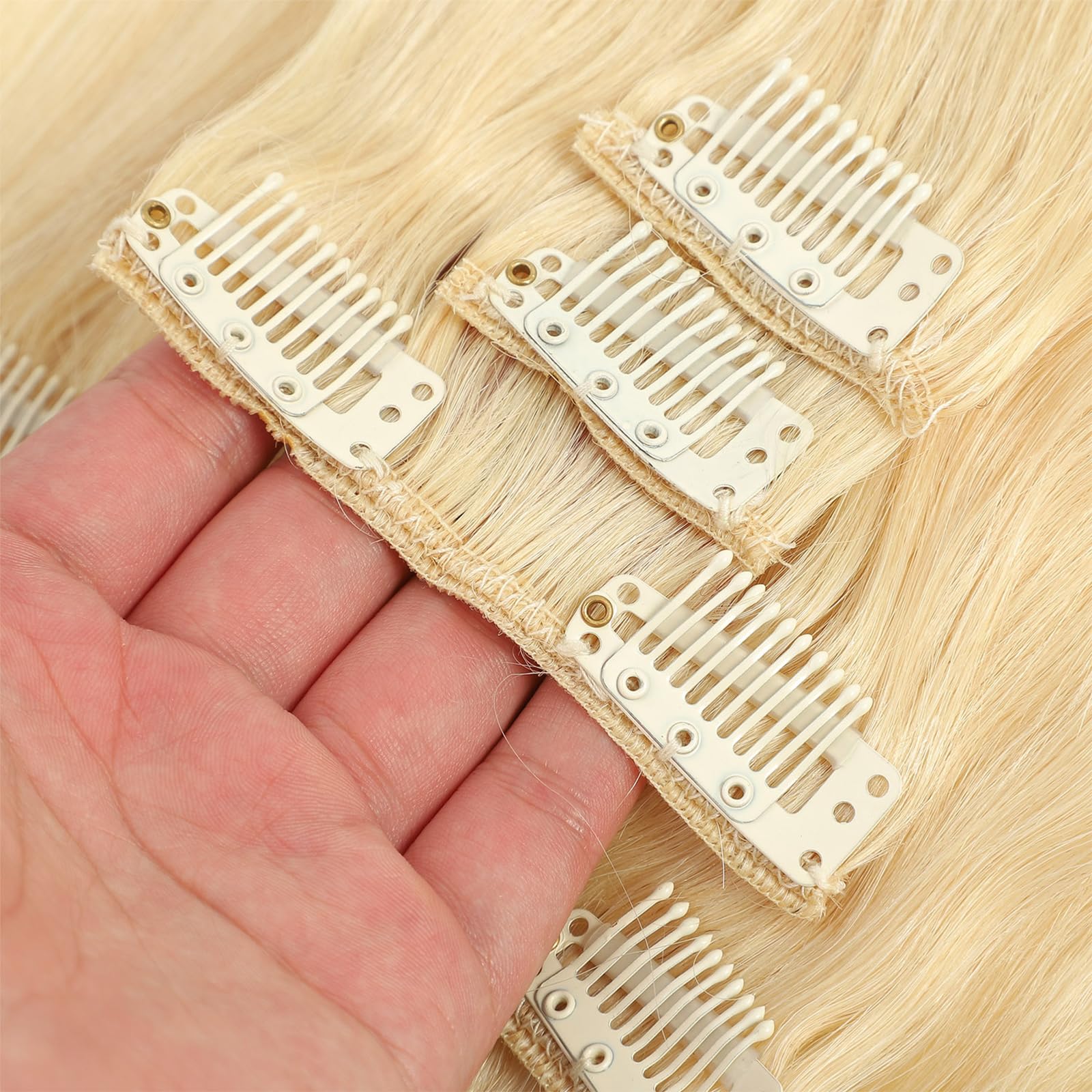 18-Inch Platinum Blonde Clip-In Human Hair Extensions #60 - 70g 5pcs Remy Straight Real Hair for Women - Thick Weft for Volume & Length - Perfect for Parties, Weddings & Daily Styling