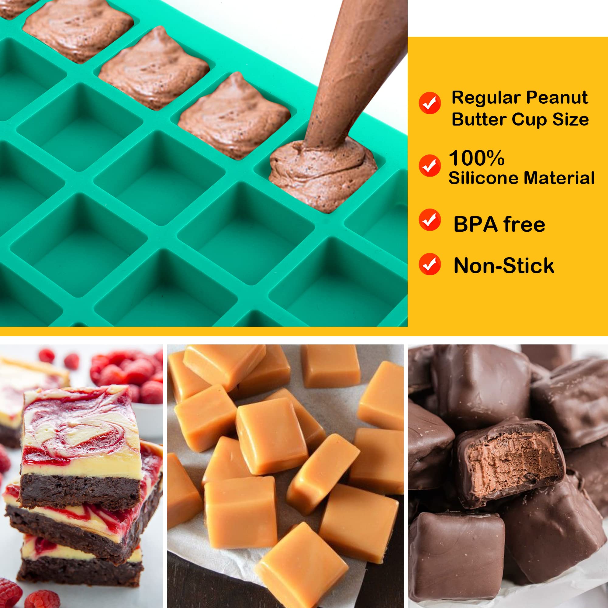 3Pcs Square Caramel Candy Mold Silicone - 40-Cavity Silicone Gummy Molds for Fat Bombs, Chocolate Truffles & Hard Candy - Perfect for Baking, Candy Making & Ice Cubes