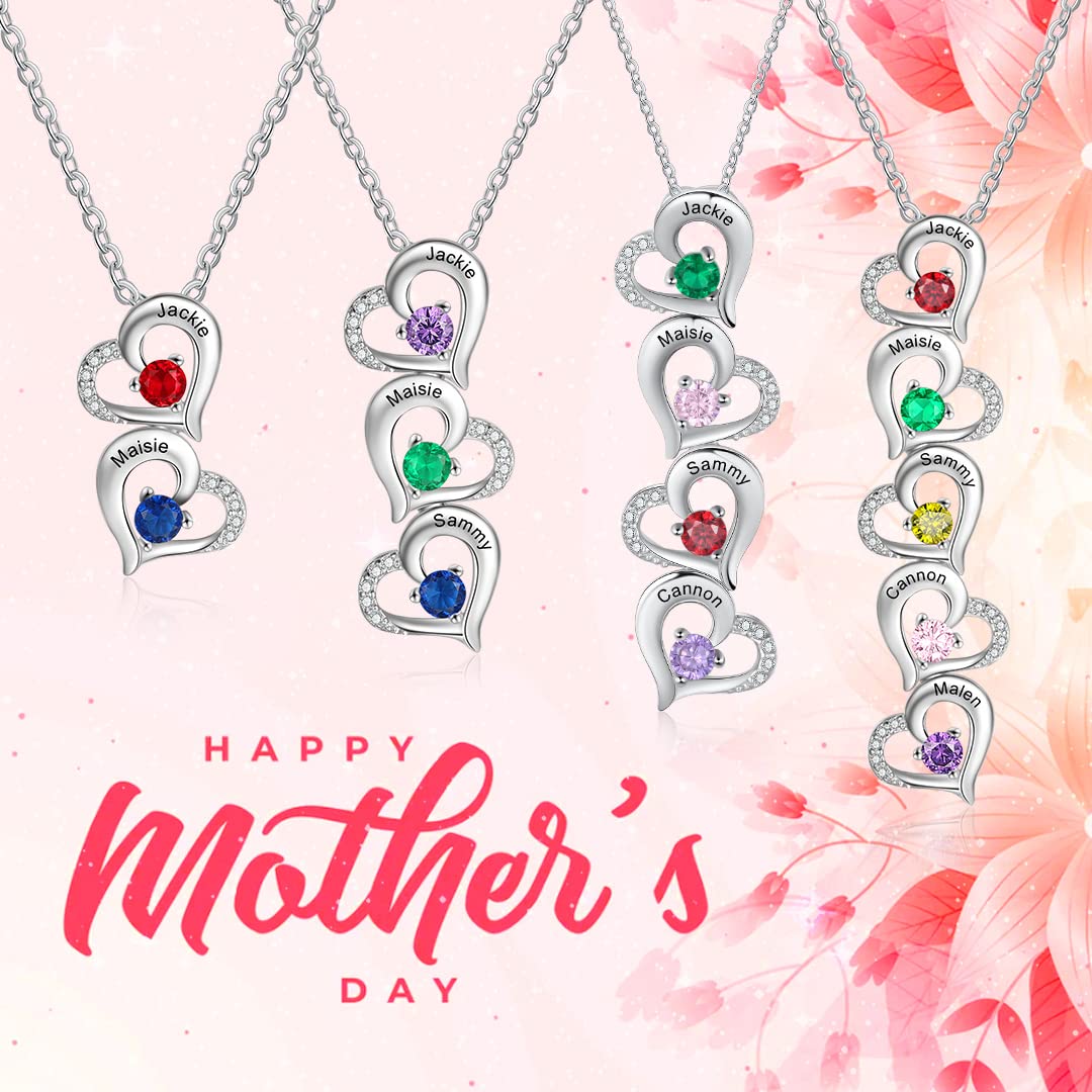 Personalized Heart Birthstone Necklace for Mom - Custom Name Mother's Day Gift for Women, Grandma & Special Occasions | Elegant Jewelry for Anniversaries, Birthdays & Valentine's Day