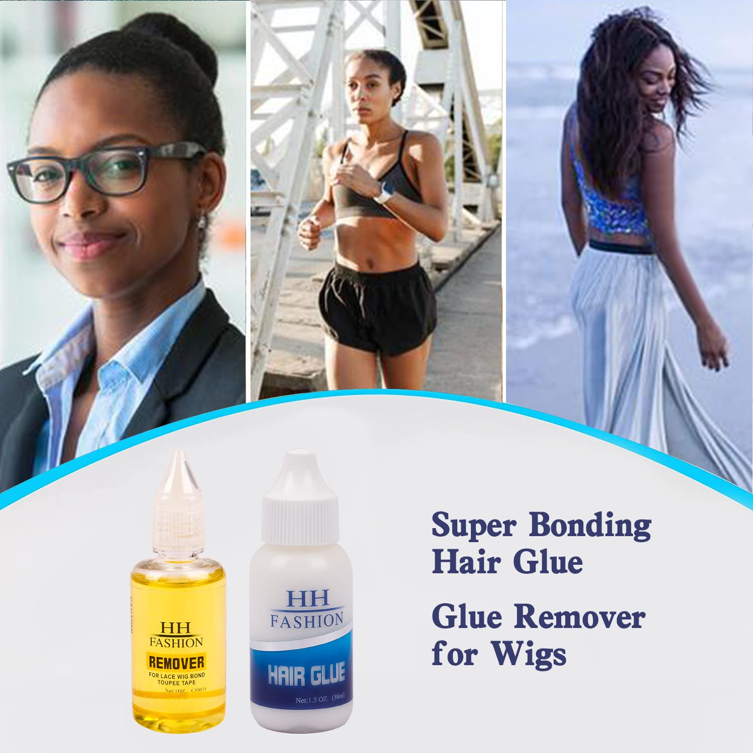 Best Wig Adhesive & Glue Remover Set - Invisible Lace Hair Bonding Glue + Solvent for Lace Front Wigs, Toupees & Hairpieces (1.3oz Adhesive + 1oz Remover) - Secure Hold for Daily Wear & Special Occasions