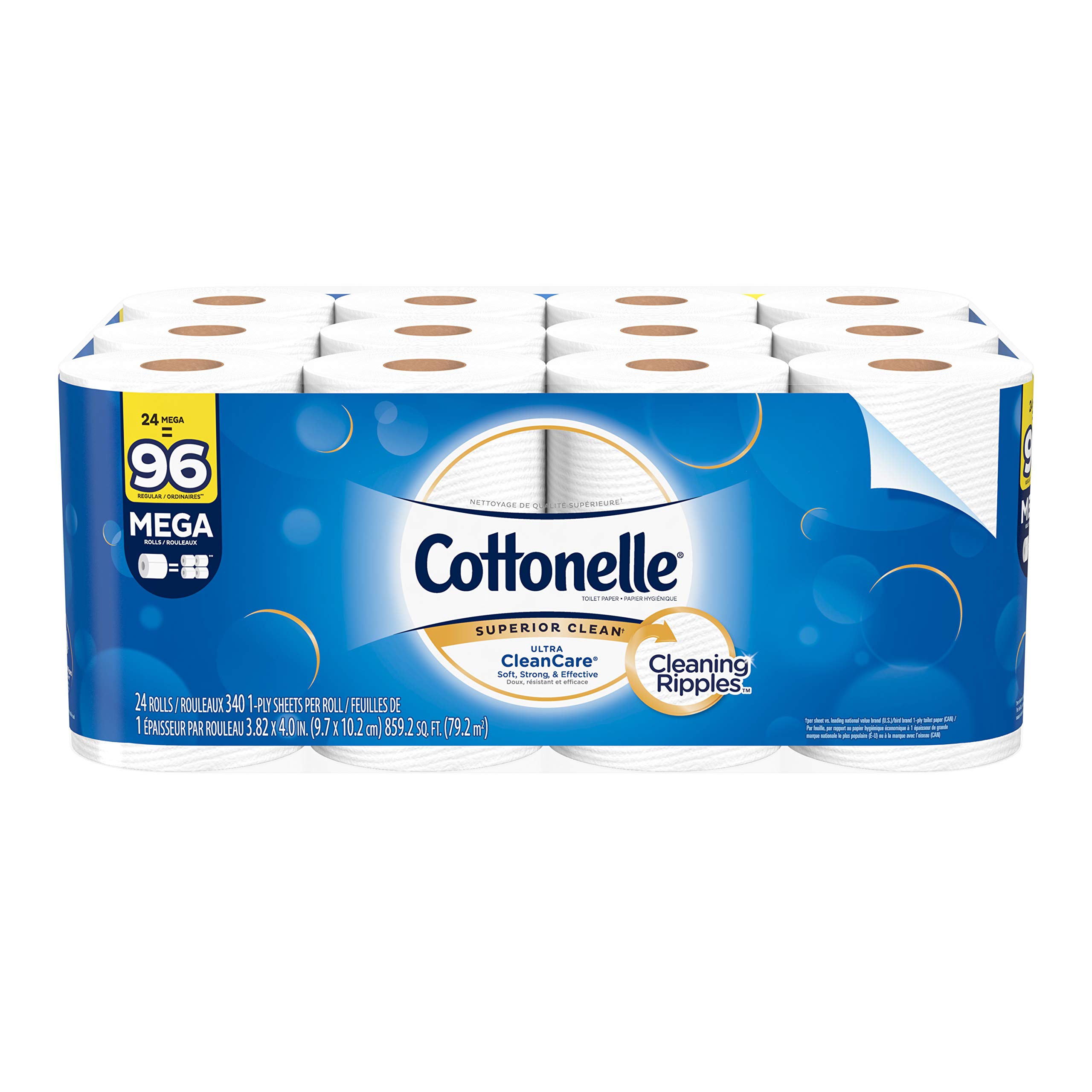 Cottonelle Ultra CleanCare Toilet Paper - 24 Mega Rolls | Strong & Soft Bath Tissue for Everyday Comfort | Ideal for Home, Office & RV Use