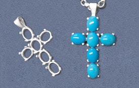 Solid Sterling Silver or 14kt Gold Multi-Stone Oval Cabochon Cross Pendant Setting - Handmade in USA (161764/141764) - Perfect for Jewelry Making, Gift Giving & Religious Occasions