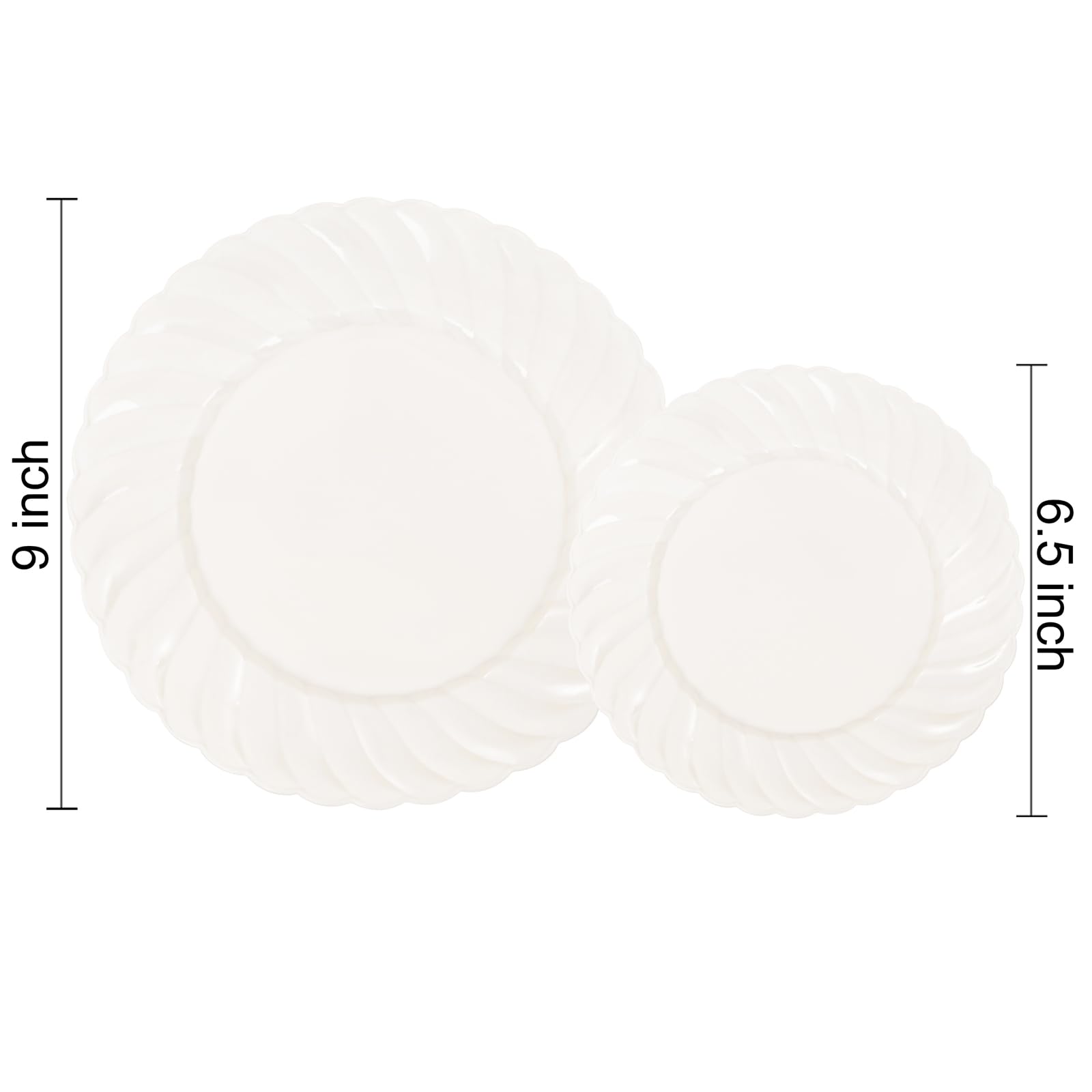Premium 100-Piece Ivory Scalloped Plastic Plates Set for Parties - Heavy Duty Disposable Dinnerware (50PCS 9'' & 50PCS 6.5'') - Elegant Plastic Plates for Weddings, Birthdays, Baby Showers & Special Events