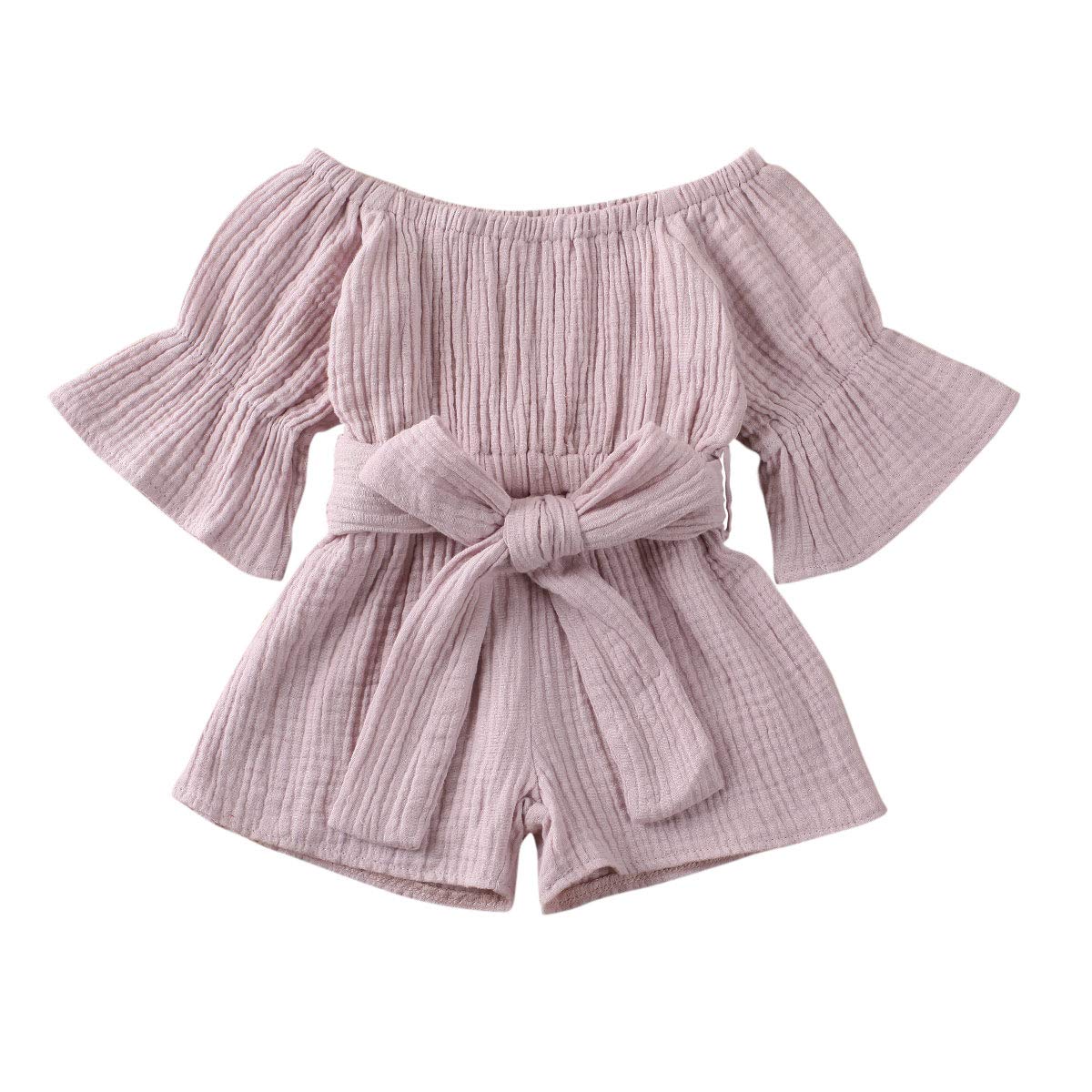 Merqwadd Toddler Baby Girl Romper Jumpsuit - Flare Sleeve Shorts Overall with Adjustable Belt - Summer Outfits for Playdates & Beach Vacations