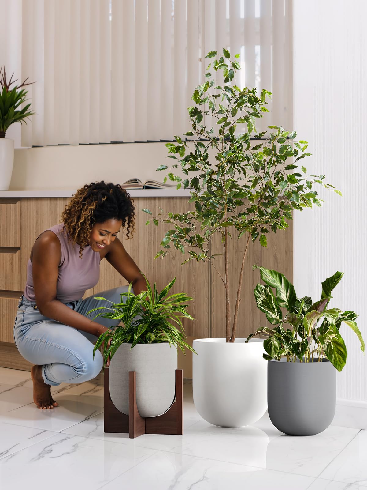LE TAUCI 10 Inch White Ceramic Plant Pot with Drainage Hole & Rubber Plug - Indoor/Outdoor Cylinder Planter for Olive Trees, Succulents, Herbs - Perfect for Home, Patio, Office Decor & Gardening Gifts