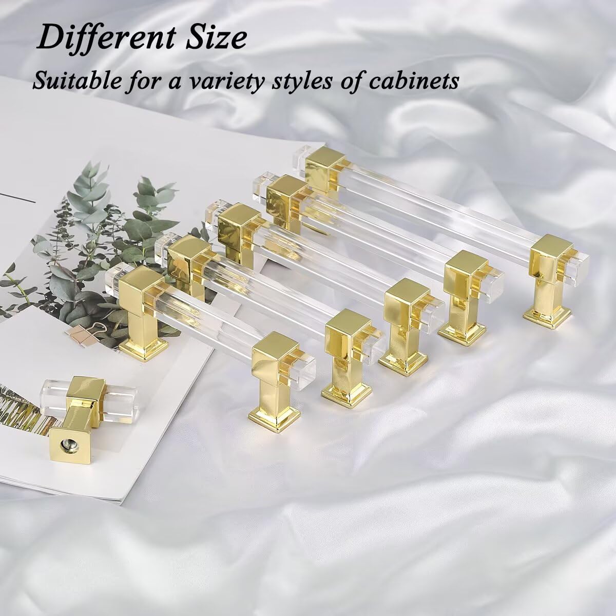 5 Pack Gold Zinc Alloy Cabinet Pulls with Square Acrylic Tube - 3-3/4 Inch Adjustable Hole Center Kitchen Cabinet Handles - Modern Drawer Pulls for Bedroom, Bathroom & Kitchen Cabinets (Perfect for Home Renovation & Furniture Upgrade)