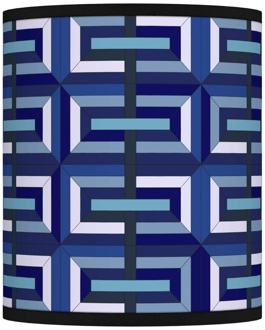 Blue and White Parquet Cylinder Print Lamp Shade - 10