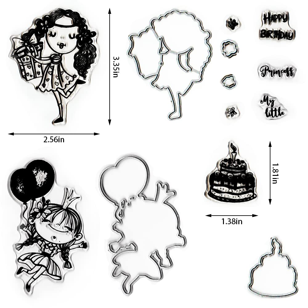Girls Stamps and Dies Set for Card Making - Birthday Words Clear Stamps, Butterfly Cutting Dies, Princess Dies, Cat Stamps for DIY Scrapbooking, Transparent Album Decor, Paper Craft Supplies | Perfect for Greeting Cards, Invitations, and Memory Books