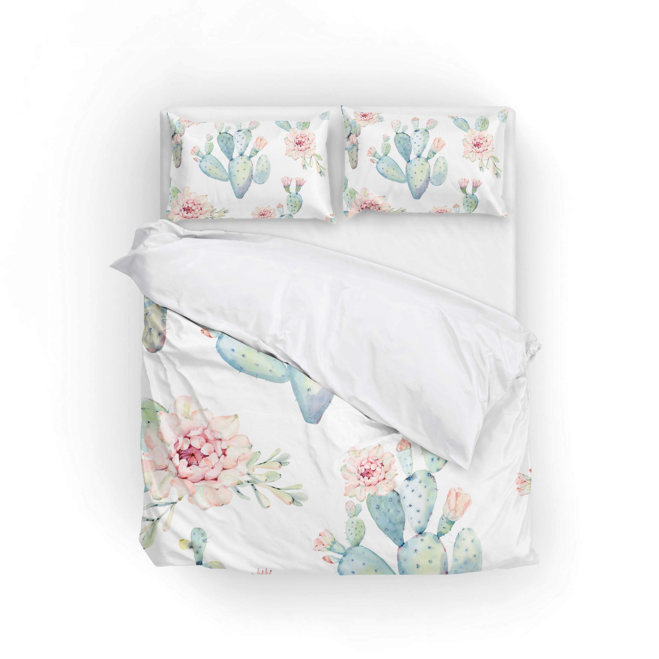 Soft Microfiber Cactus Duvet Cover Set Queen - 3PC Bedding for Boho Bedroom