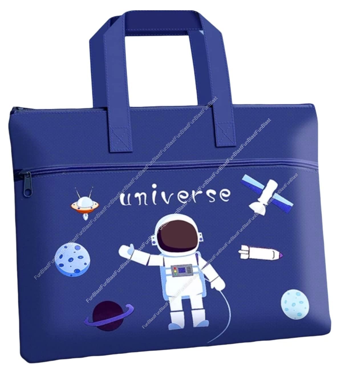 FunBlast Cute Cartoon Print Canvas Tote Bag - Multi-Purpose Double Layer Zipper Travel Bag for Men & Women - Perfect for Shopping, Work, Gym & Beach (Blue, Unisex-Adult)