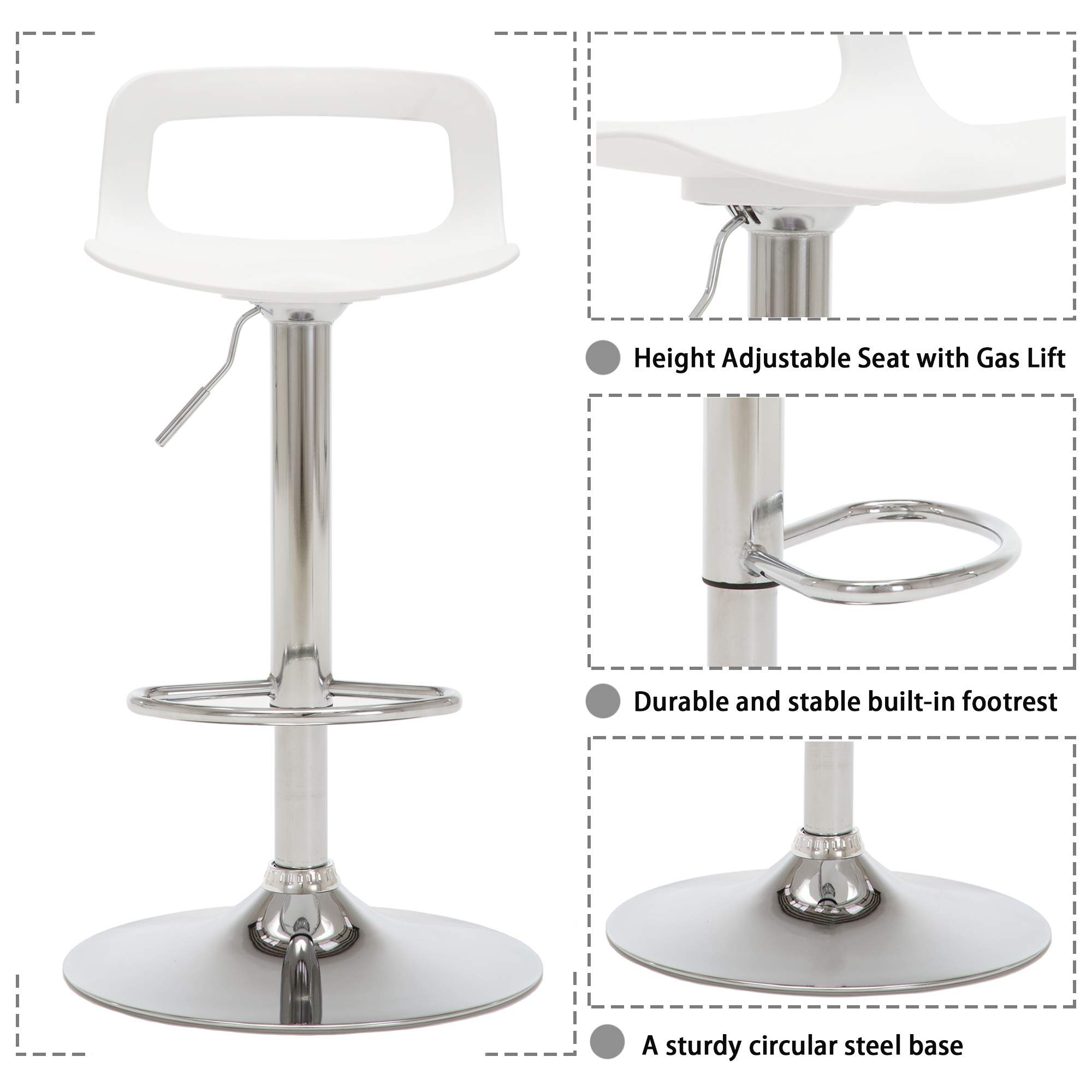 Modern Adjustable Bar Stools Set of 6 - White Plastic Counter Height Stools for Kitchen Island, Breakfast Bar & Home Decor