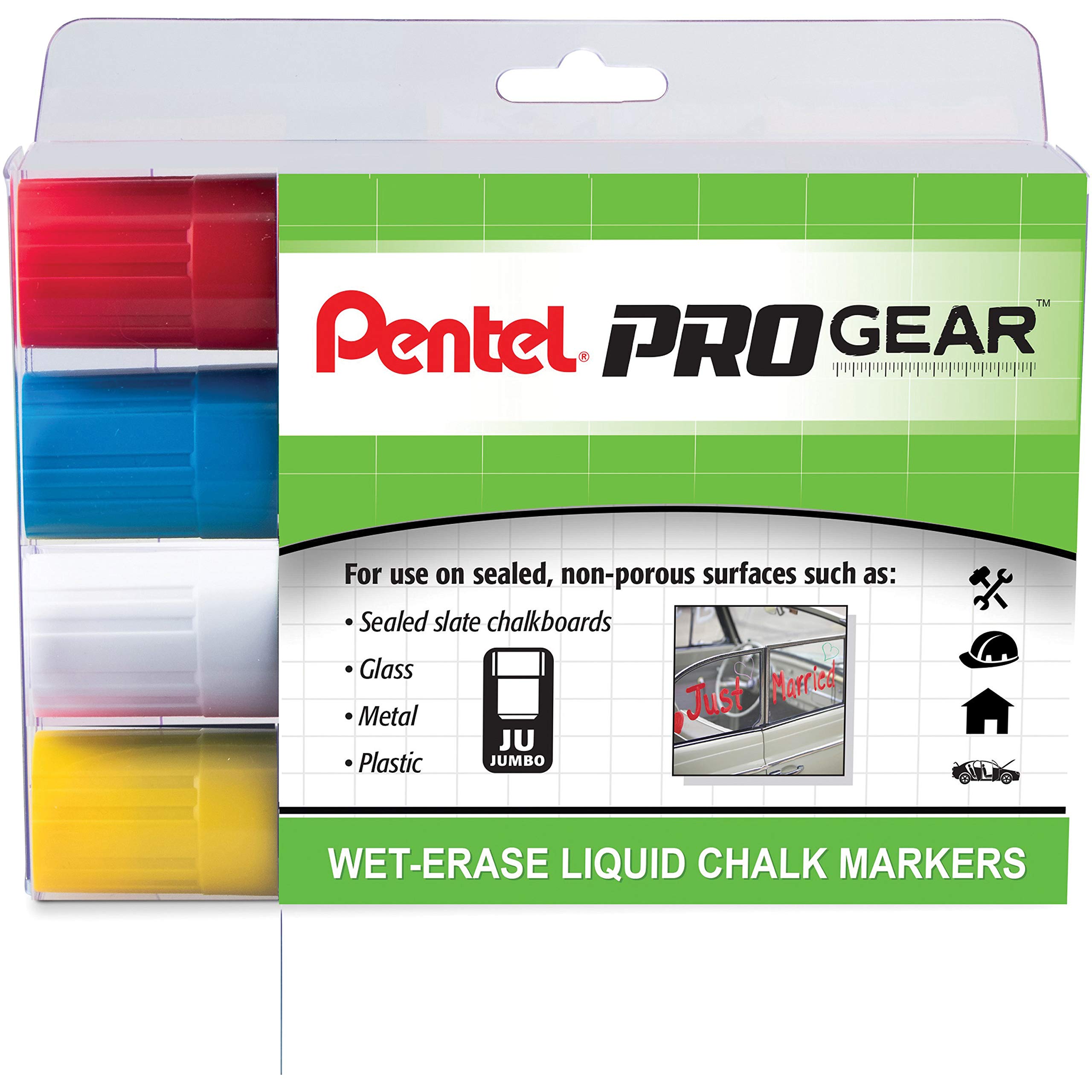 Pentel PROGear Wet-Erase Liquid Chalk Markers - 8 Vibrant Colors for Whiteboards, Glass & Non-Porous Surfaces - Perfect for Restaurants, Classrooms & Office Presentations