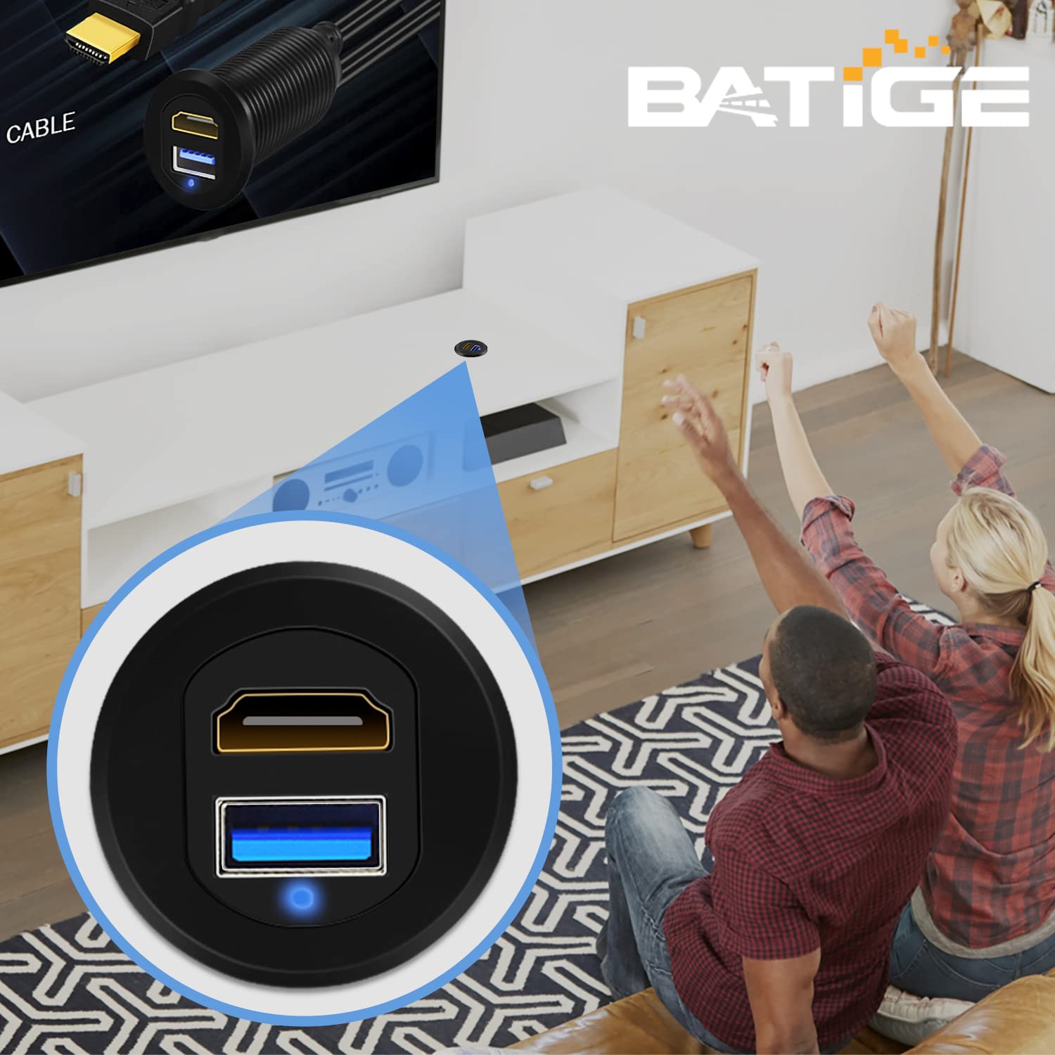 BATIGE USB 3.0 HDMI Car Mount Flush Port Cable - Alloy Shell HDMI USB 3.0 Dash Panel Extension with LED Indicator for Car, Boat, Motorcycle (3ft) - Perfect for In-Vehicle Entertainment & Navigation Systems