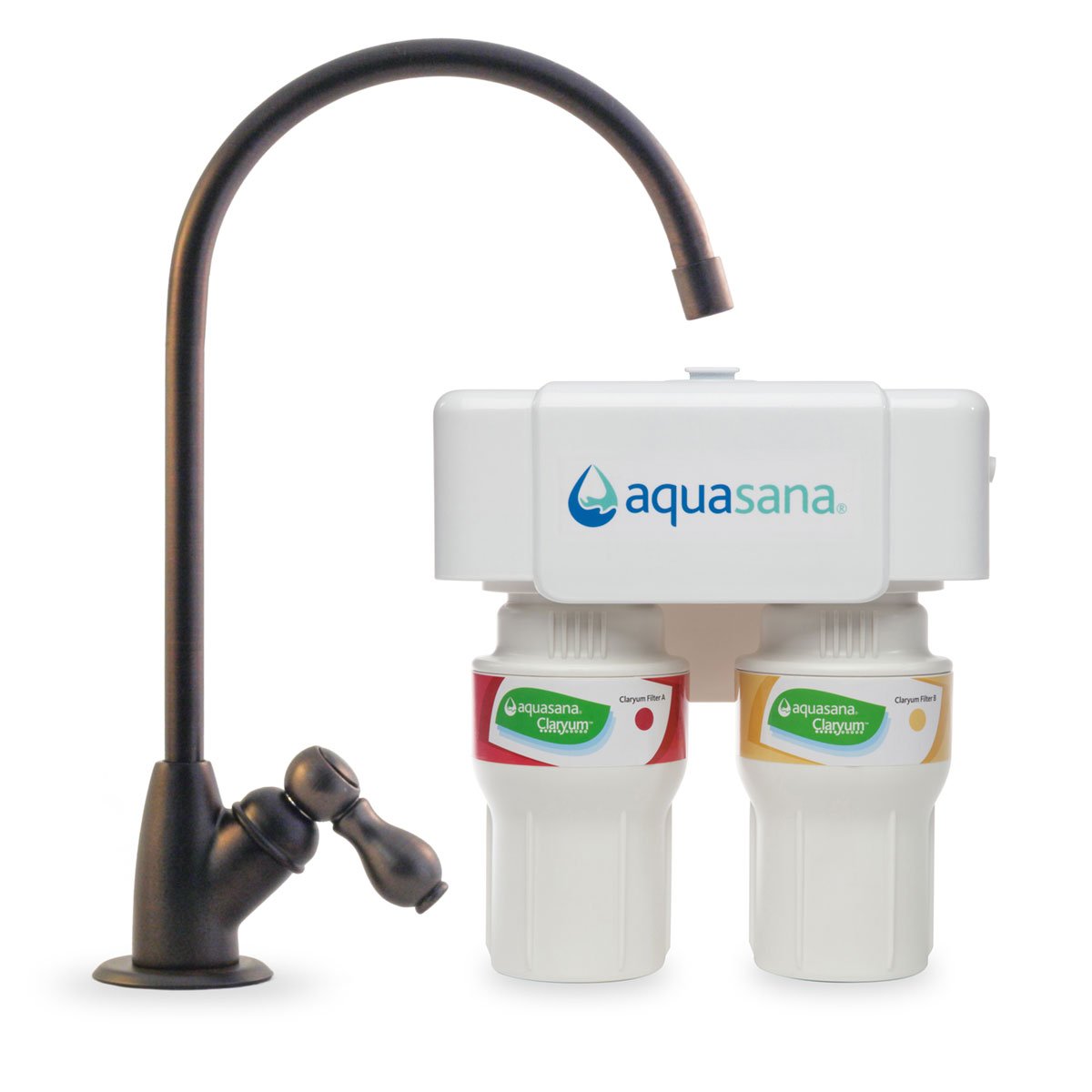 Aquasana AQ-5200.62 Under Sink Water Filter System - 2-Stage Claryum Filtration for Clean Drinking Water - Reduces PFAS, Lead, Chlorine & Contaminants - Oil-Rubbed Bronze Faucet - Perfect for Kitchen, Office, RV & Home Use