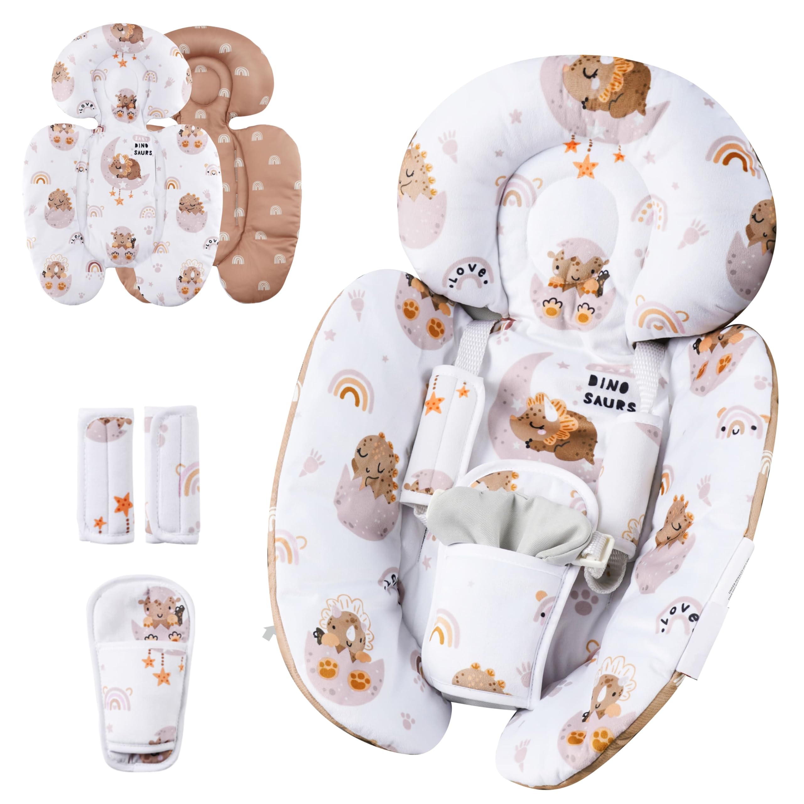 Baby Head and Body Support Insert for 4moms Mamaroo Swing & Graco Swing & Infant Car Seat - Newborn Cushion with Reversible Design, Breathable Soft Fabric (Dinosaur Print) - Perfect for Napping, Swinging, and Car Rides