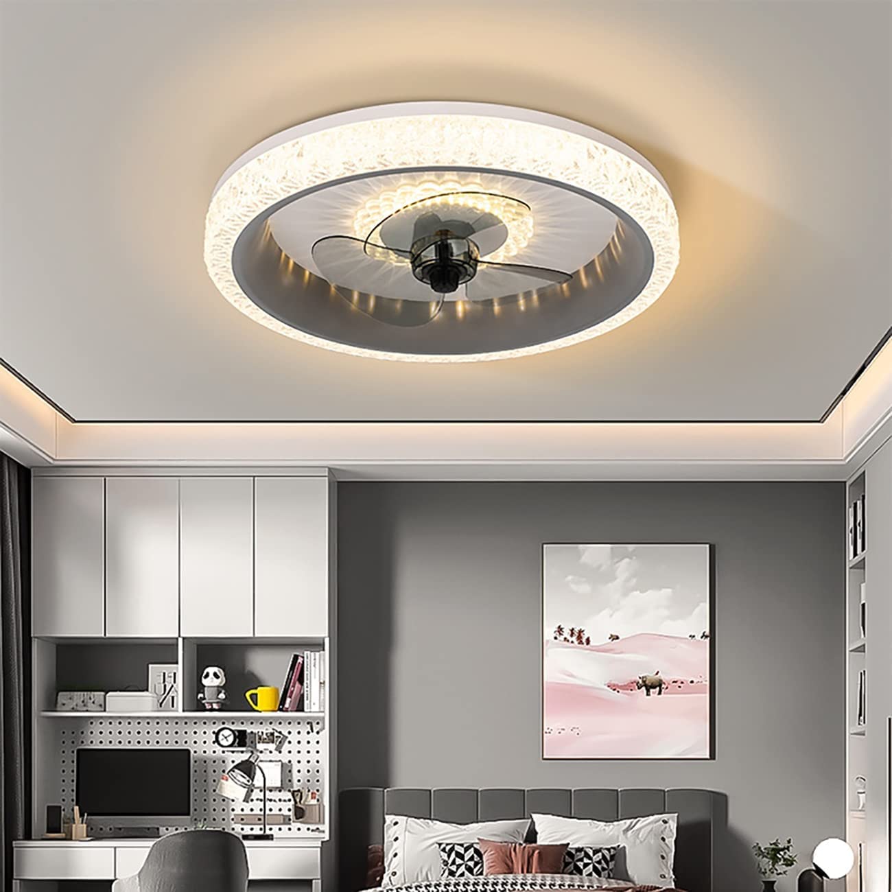 Nordic Modern Minimalist Ceiling Fan with Light - Remote Control, 3-Speed Silent Fan, Dimmable LED Chandelier with Acrylic Shade | Perfect for Living Room, Bedroom, and Dining Room Lighting
