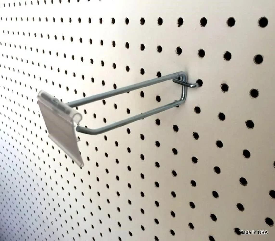 Trion 200-Pack 4 Inch Flip Scan Metal Peg Hooks with Label Holder - Fits 1/8
