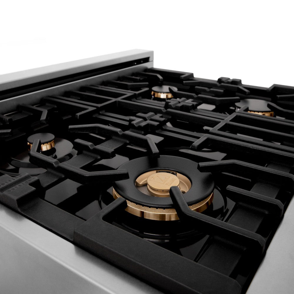 ZLINE RTZ 30 G 30-Inch 4-Burner Gas Rangetop with Porcelain Cooktop - Stainless Steel with Polished Gold Accents - Professional Style for Home Kitchen & Restaurant Use