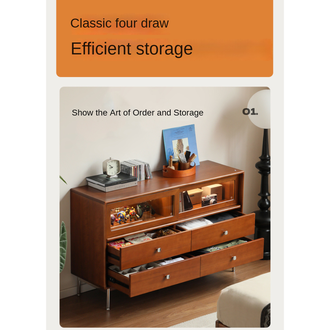 Bauhaus Style Poplar Solid Wood Cabinet with Storage Drawers - Perfect for Living Room, Bedroom & Office Organization