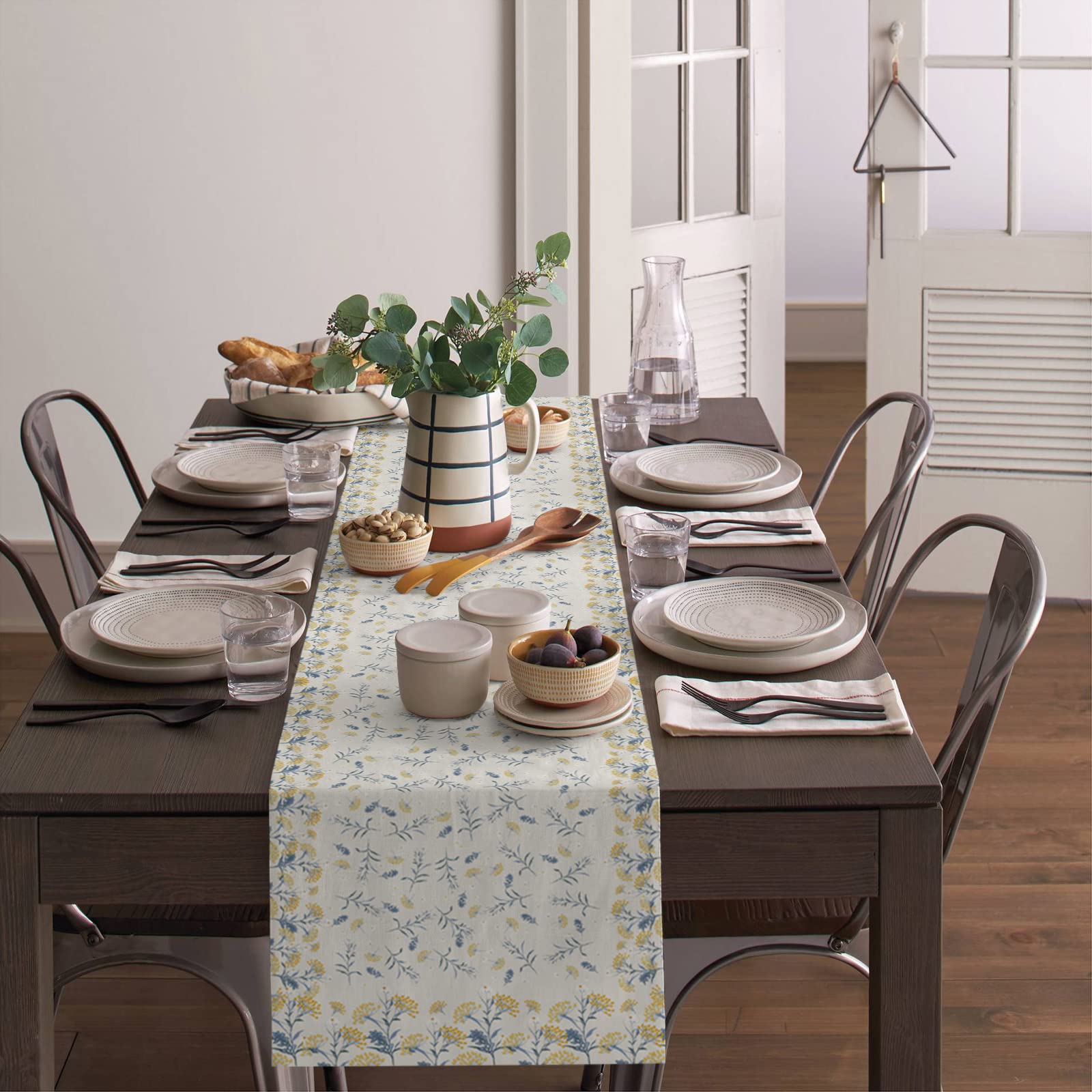 36 Inch Burlap Linen Table Runner - Rustic Beige Floral Farmhouse Decor for Dining Table, Coffee Table, Wedding & Banquet | Spring Harvest Kitchen Decor, Dresser Scarf for Home & Party