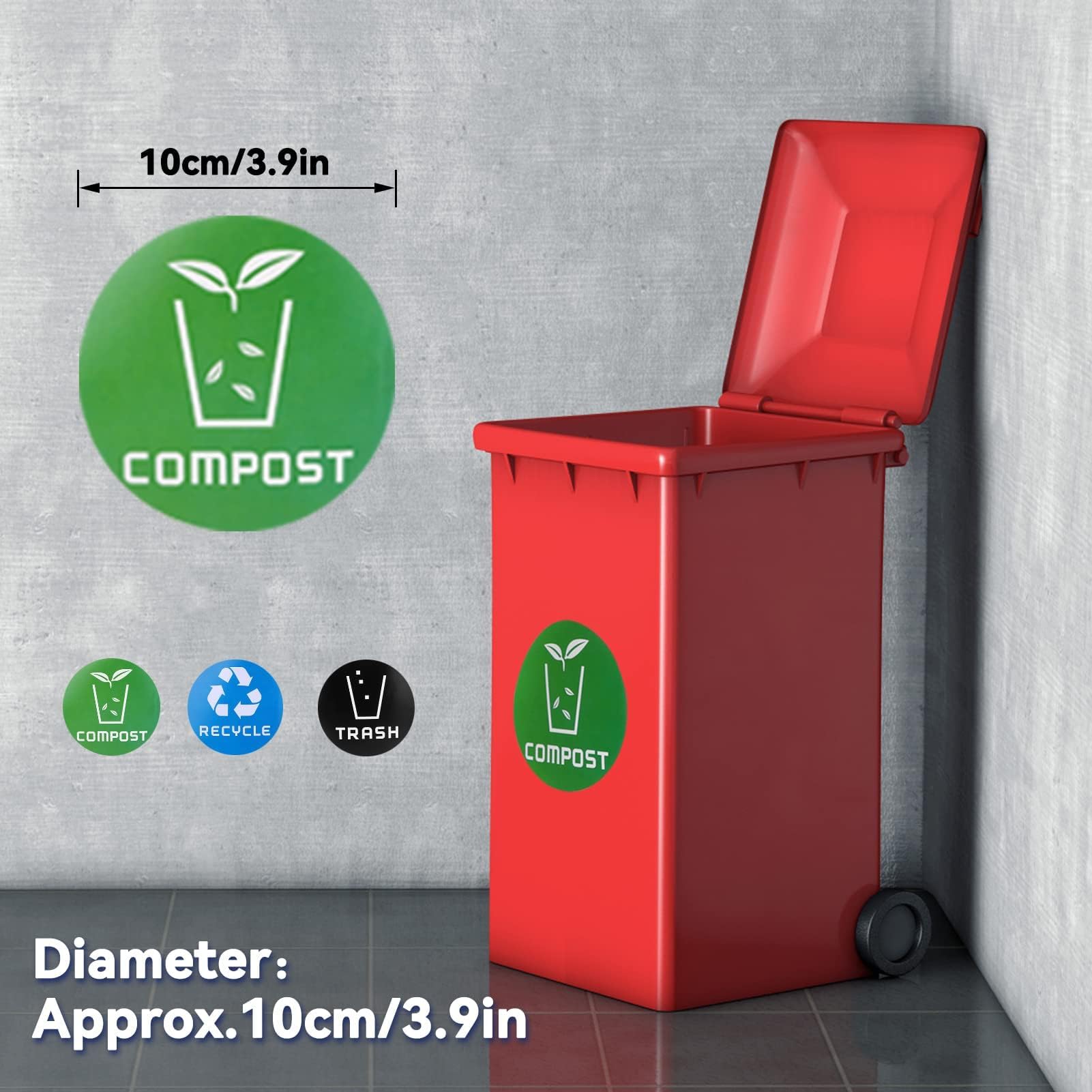 60 Pack Premium Vinyl Recycle Stickers - Trash Bin Labels & Compost Decals for Kitchen, Office & Home Use - Eco-Friendly Waste Sorting Stickers for Indoor Trash Cans & Recycling Bins