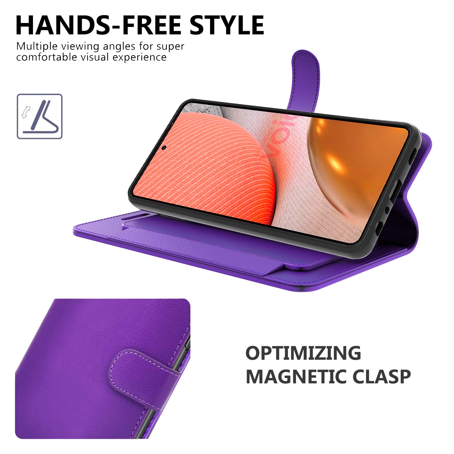 RFID Blocking PU Leather Wallet Case for Samsung Galaxy A52 - Purple Flip Folio Stand Cover with Card Slots | Perfect for Travel, Work & Everyday Use