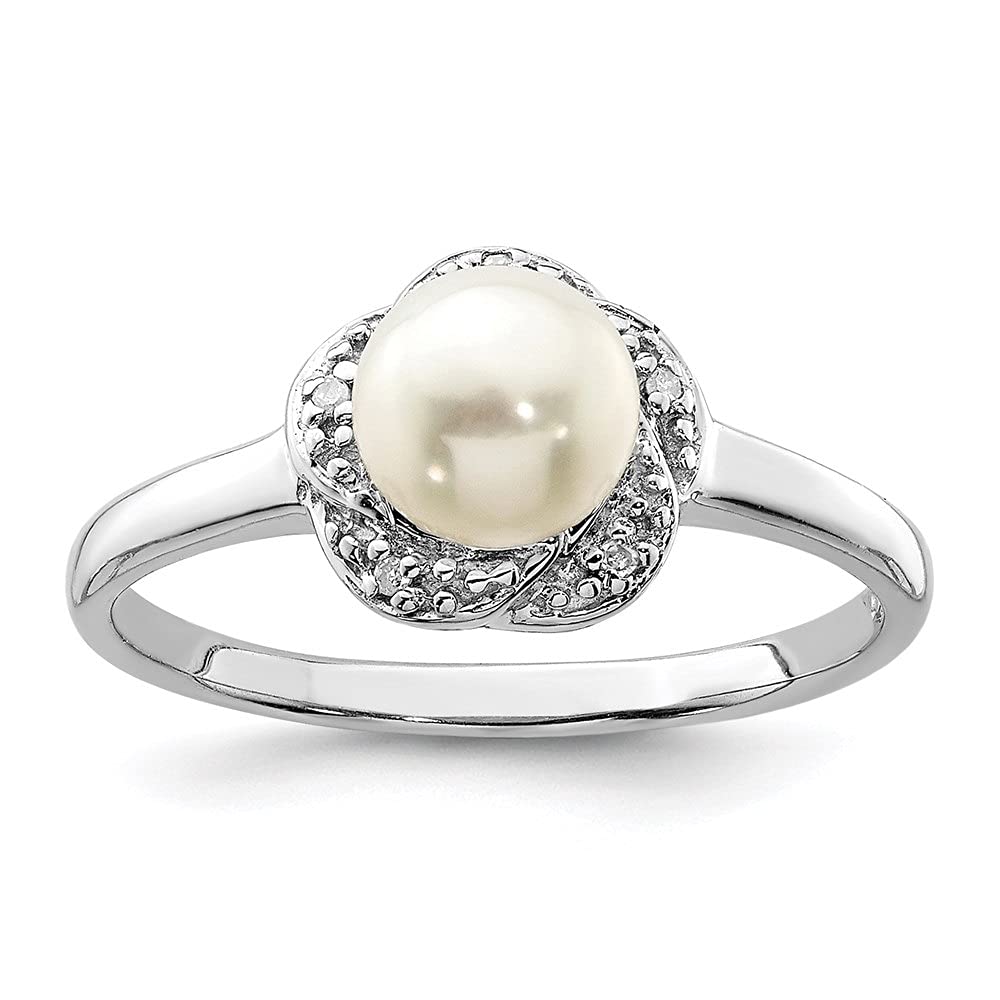 Diamond2Deal 925 Sterling Silver Button Pearl & 0.02ct Diamond Ring for Women - Elegant Bridal Jewelry, Anniversary Gift, Wedding Band, Party Accessory