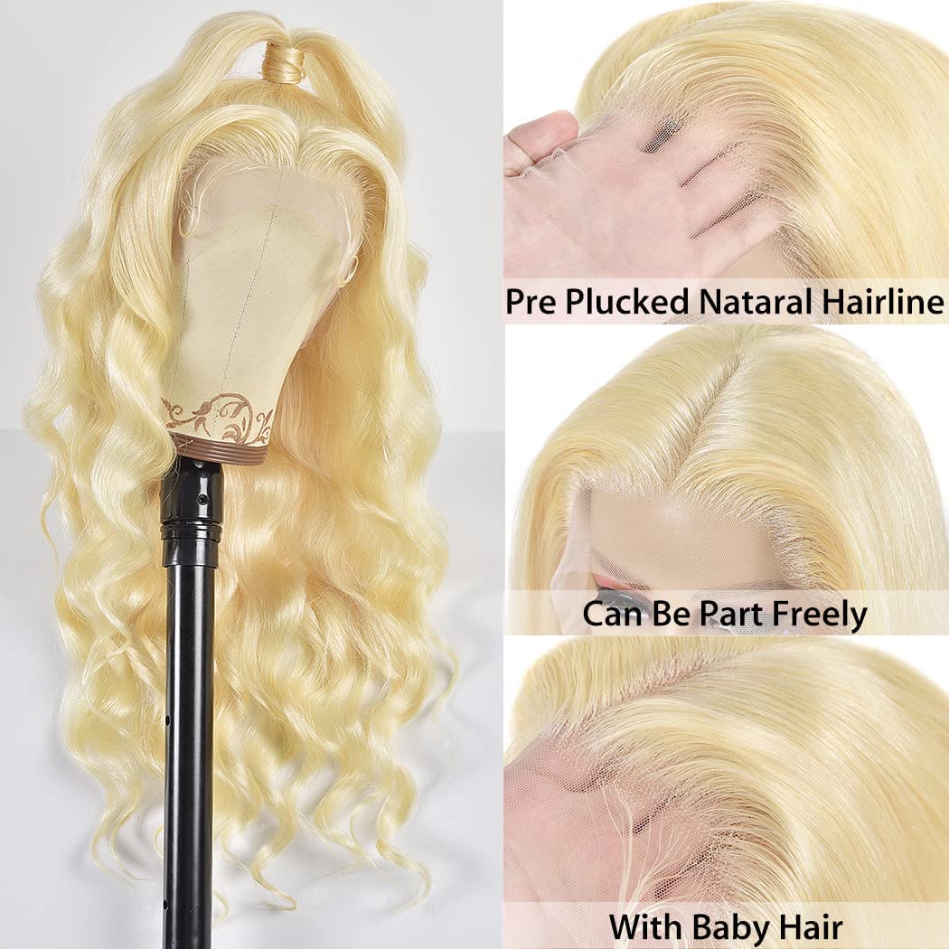 32 Inch 613 Blonde Lace Front Wig Human Hair - 13x4 Transparent Lace, Body Wave, 150% Density, Pre-Plucked with Baby Hair | Perfect for Cosplay, Daily Wear & Special Occasions
