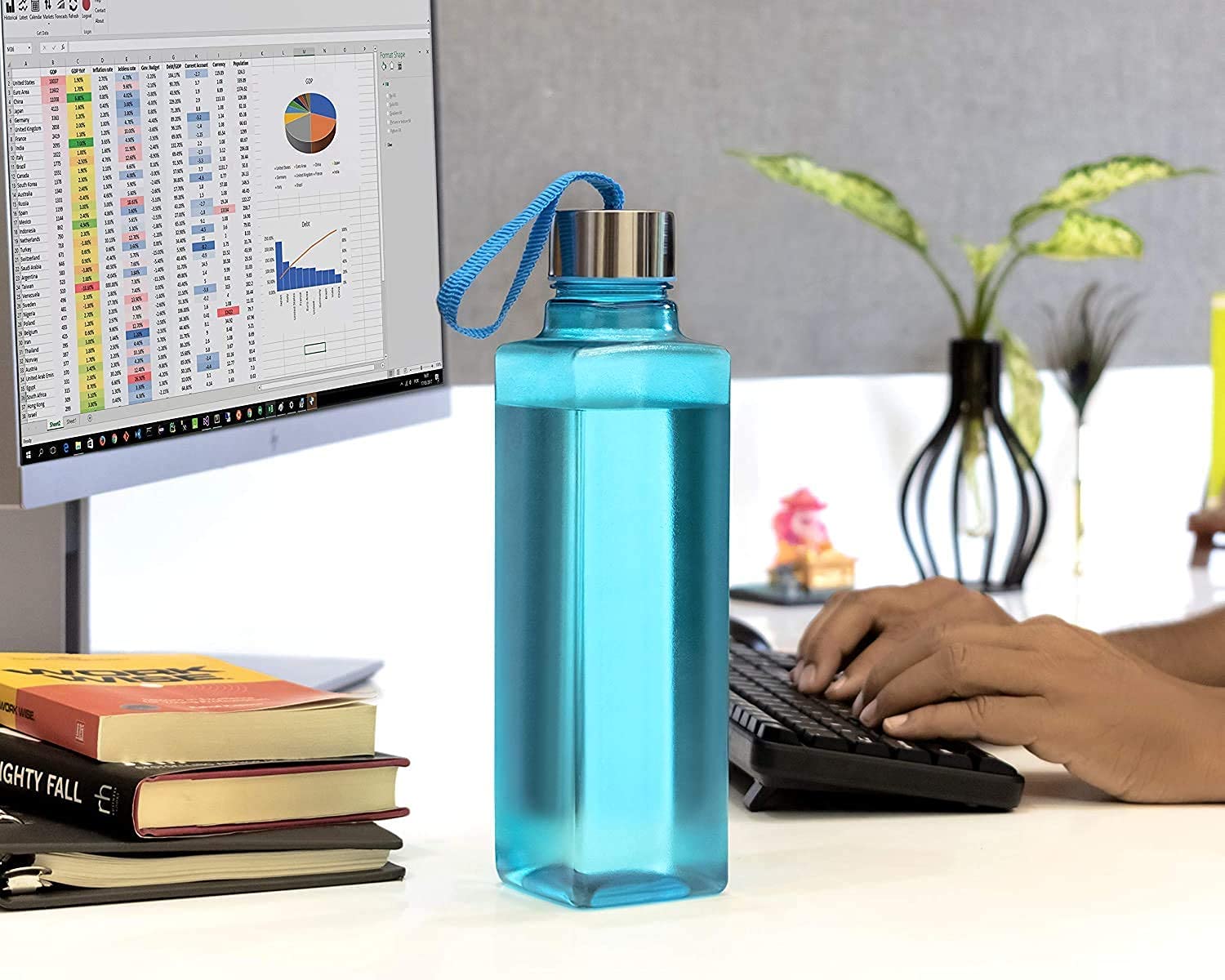 JEEL Square Shape Water Bottle Set - 1000ml BPA-Free, Leak-Proof Bottles for Fridge, Office & Gym - 3 Pack Multicolor - Perfect for Hydration at Work, Home & Fitness