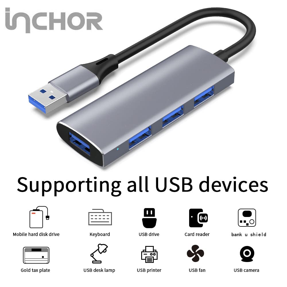 3-in-1 USB Hub with 3 USB 2.0 Ports & 1 USB 3.0 Port - High Speed Data Transfer Adapter for Laptop, PC, Mac - Perfect for Office, Home & Travel Use