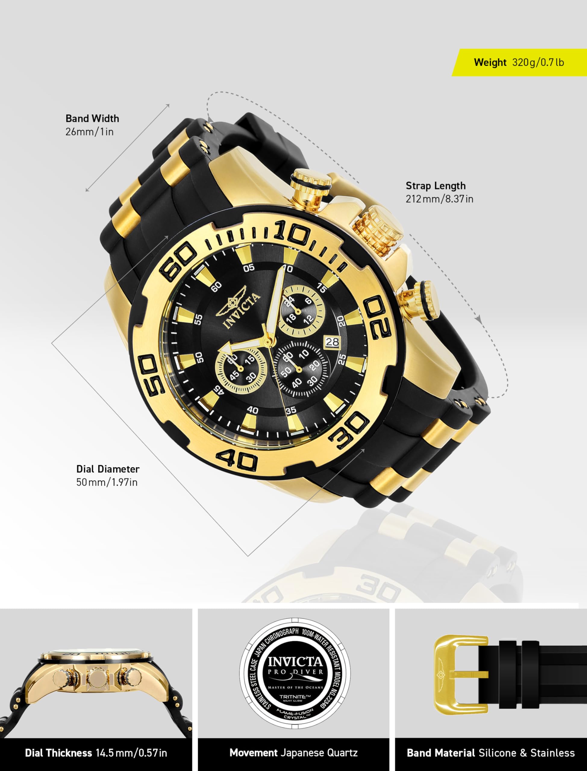 Invicta Men's Pro Diver 22340 Black Stainless Steel Quartz Watch - Waterproof Dive Watch for Swimming, Snorkeling & Everyday Wear