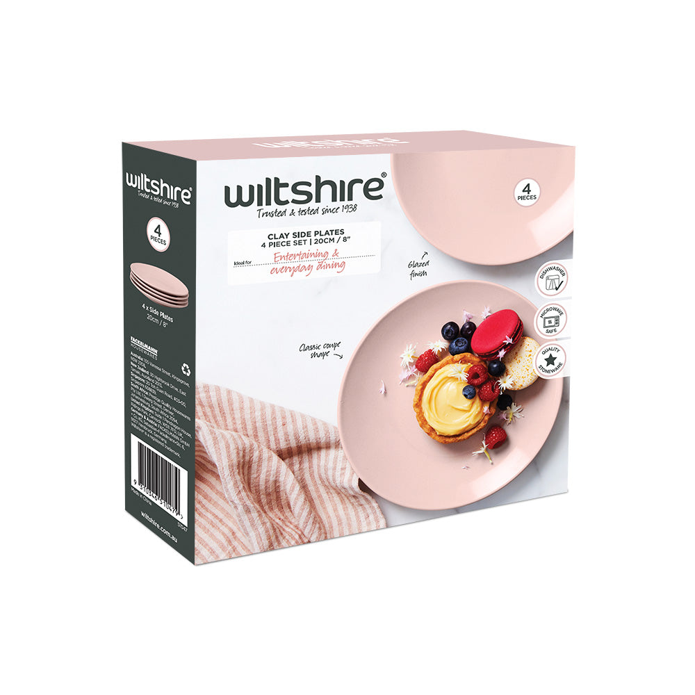 4-Piece Clay Side Plates Set - 8 Inch (20cm) Ceramic Appetizer Dishes for Dining, Entertaining & Home Decor