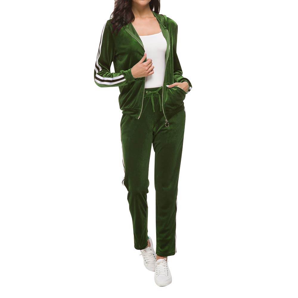 Fantasy Closet Women's 2-Piece Velvet Tracksuit Set - Soft Solid Color Zip-Up Hoodie & Jogger Pants Outfit for Lounge, Travel & Casual Wear