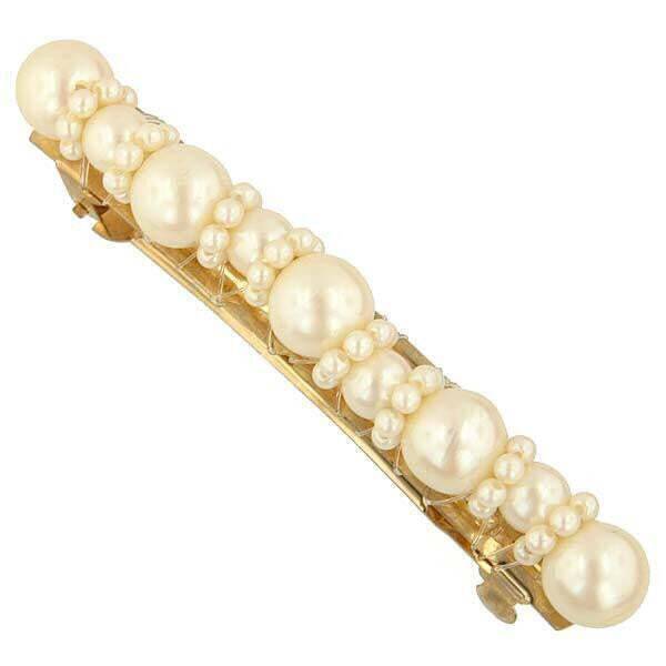 1928 Vintage Style Ivory Faux Pearl Hair Barrette Clip - Elegant Bridal Wedding Hair Accessories for Women & Girls