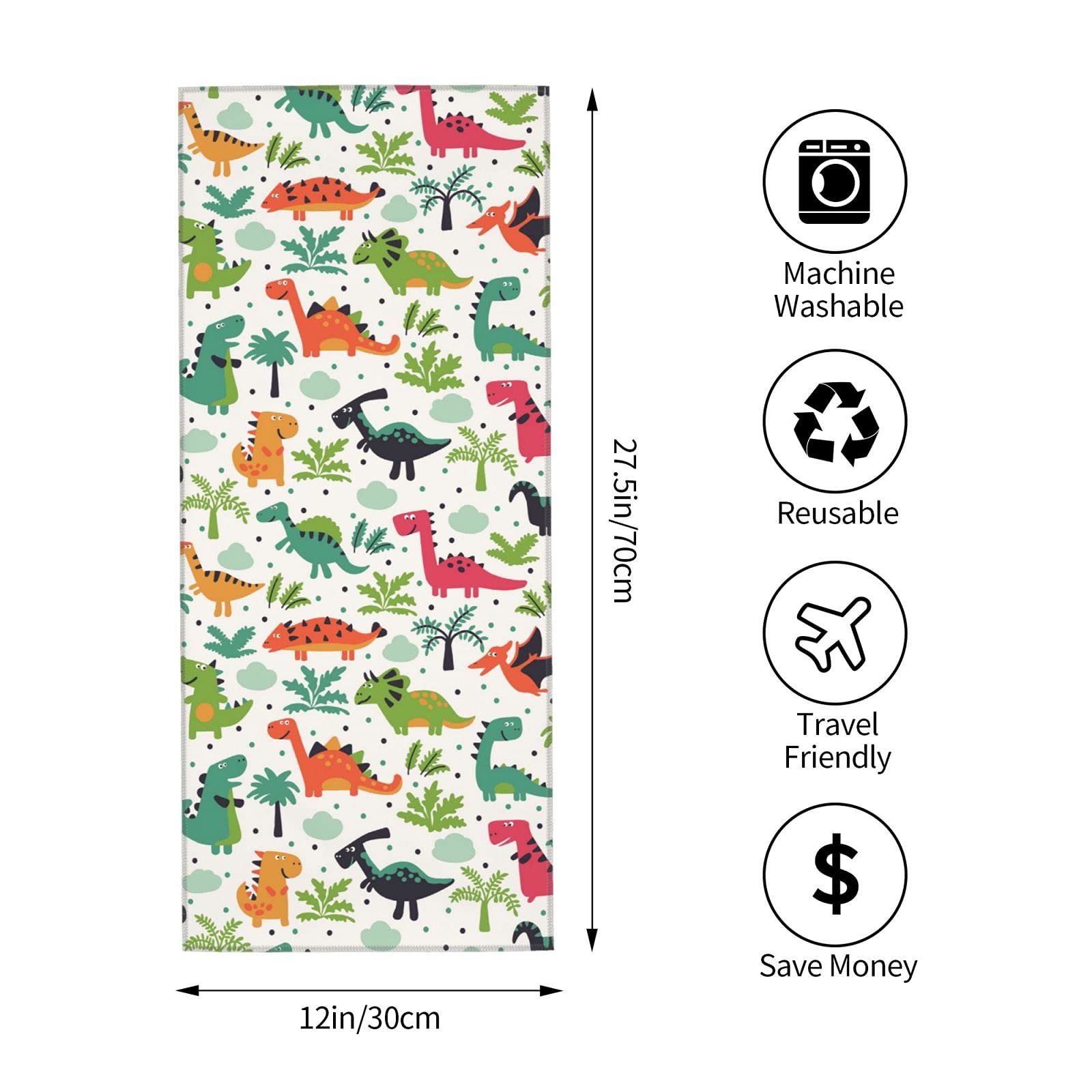 Cartoon Dinosaur Soft Absorbent Hand Towels - 27.5