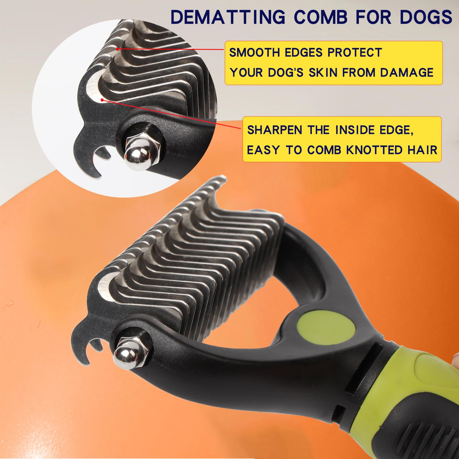 Dematting Comb for Dogs & Cats - Double Sided Deshedding Brush for Long Haired Pets, Undercoat Grooming Rake for Matted Hair Removal (Green) - Perfect for Daily Brushing & Professional Grooming Sessions