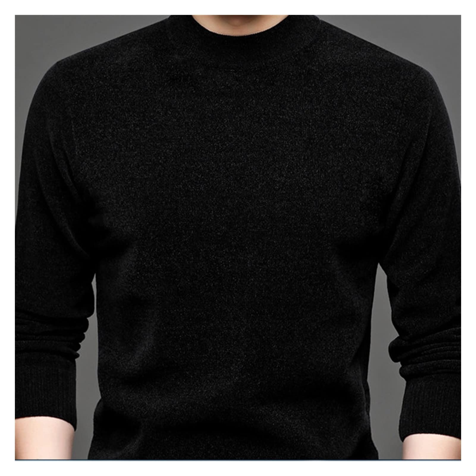 WDBBY Soft Warm Knitwear Jerseys - Pure Color Casual Crew Neck Sweater Pullover for Men - Autumn Winter Clothing (Black, XXXXL) - Perfect for Office, Dating & Casual Outfits