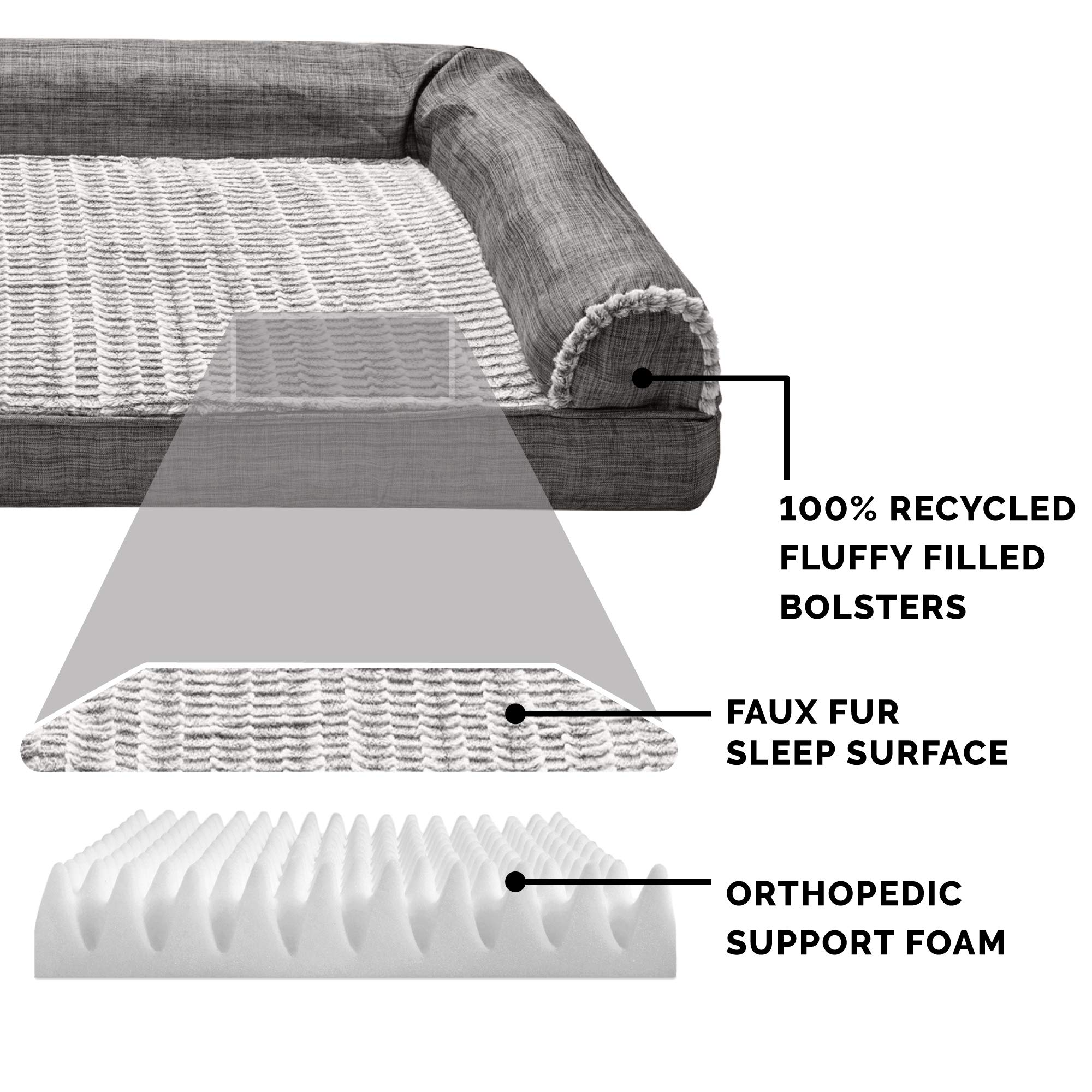 **Furhaven Orthopedic Dog Bed for Large & Medium Dogs - Removable Bolsters & Washable Cover - Supports Up to 55 lbs - Plush Faux Fur & Durable Linen Sofa Style - Charcoal (Large) - Perfect for Living Room, Bedroom, or Pet-Friendly Spaces**