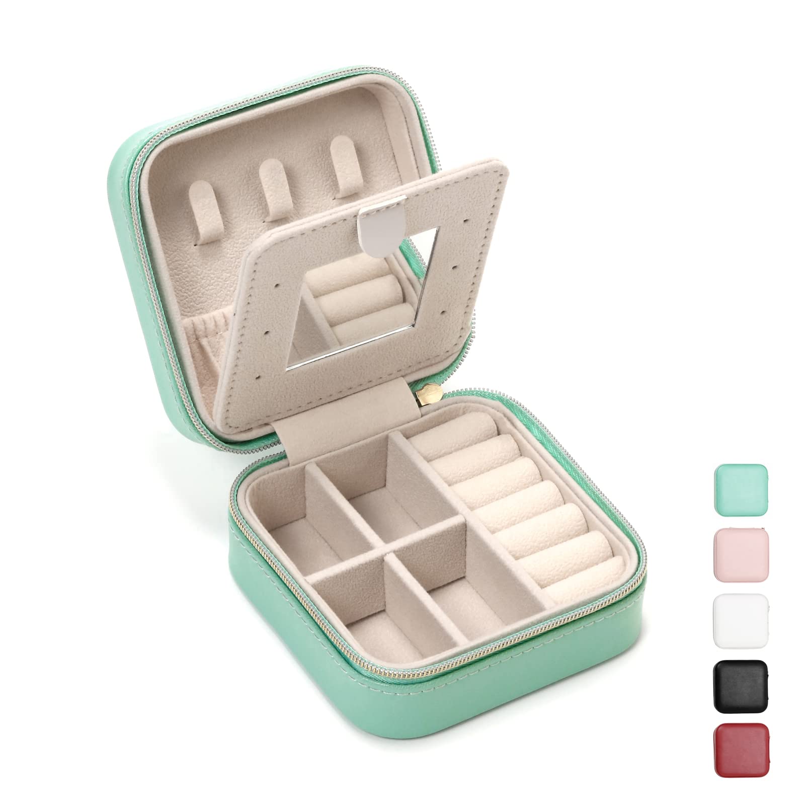 Portable Jewelry Travel Case with Mirror - Small Jewelry Organizer Box for Rings, Earrings, Necklaces | Compact Storage for Travel, Home & Gifts (Blue)