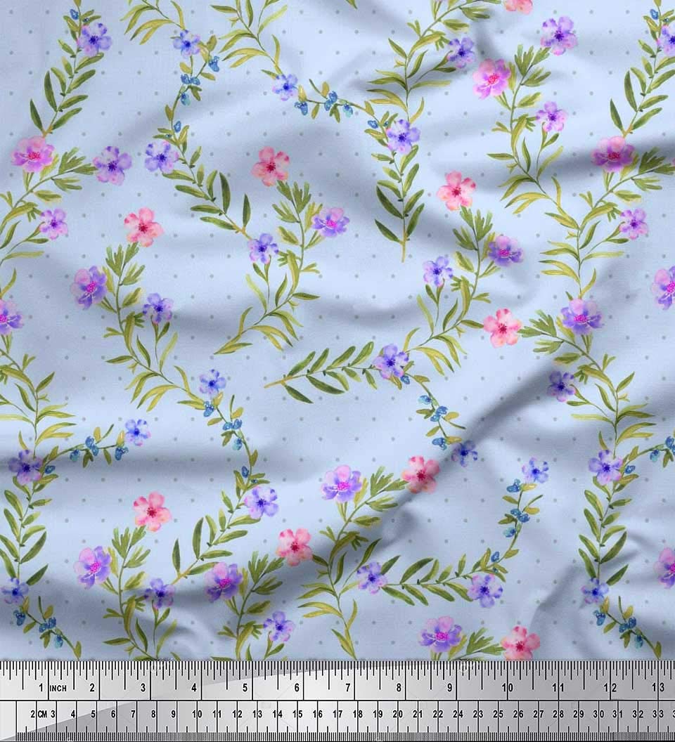 Soimoi Moss Georgette Brown Fabric by The Yard - 42 Inch Wide Floral Printed Fabric with Playful Dot & Leaves Pattern for Dresses, DIY Crafts, Home Decor & Sewing Projects