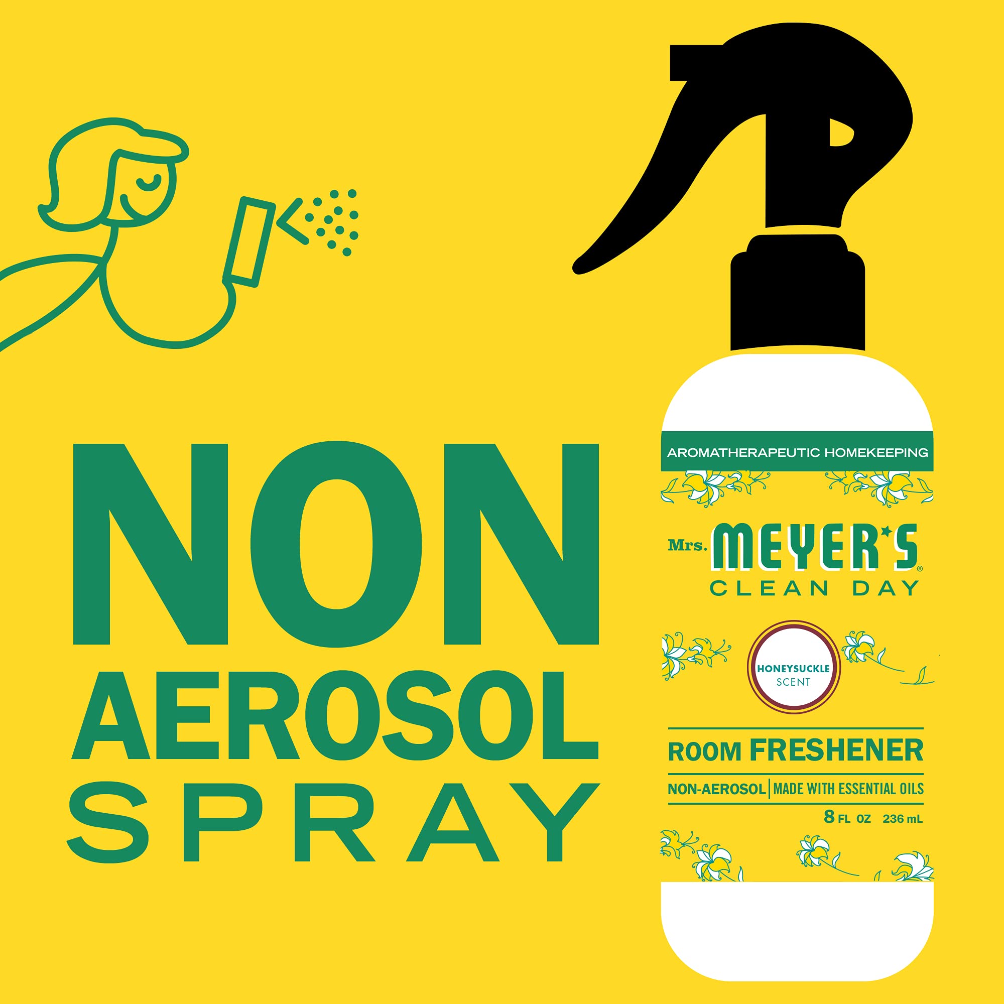 Mrs. Meyer's Clean Day Honeysuckle Room & Air Freshener Spray - 8 fl oz Essential Oil Infused Non-Aerosol Spray | Perfect for Home, Office & Bathroom Deodorizing