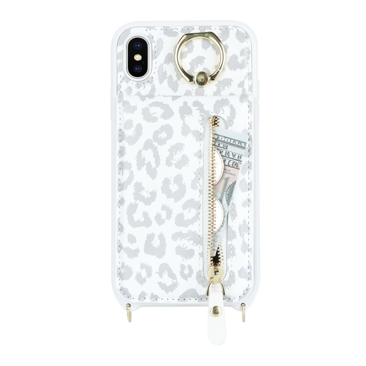 Premium iPhone Xs Max Wallet Case for Women - Slim Card Holder with Strap, Kickstand & Zipper Closure (White Leopard Print) | Perfect for Everyday Use, Travel & Hands-Free Convenience
