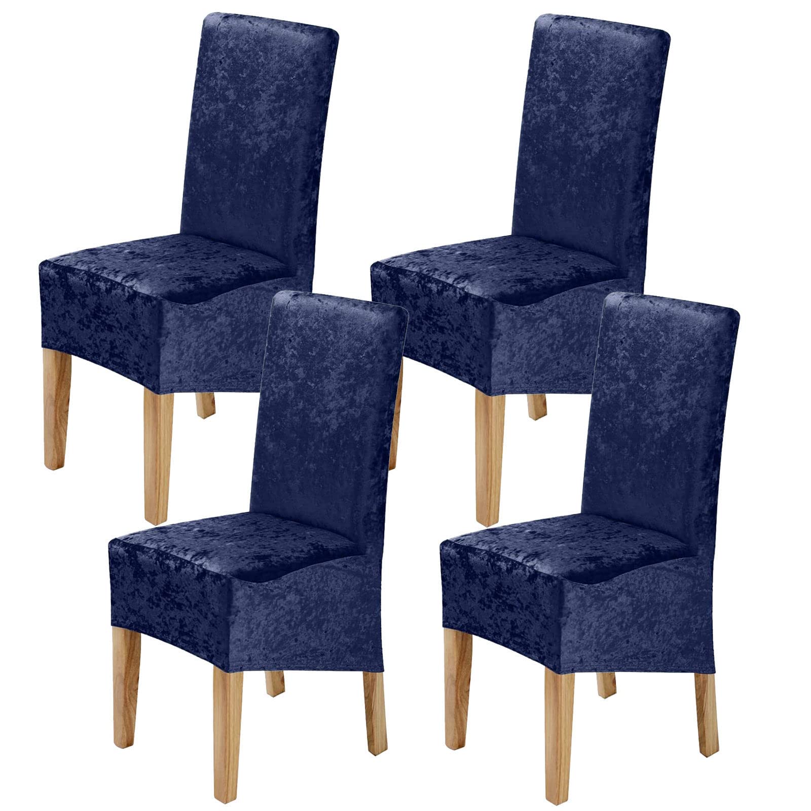 6-Piece Stretch Velvet Dining Chair Covers Set - Removable Slipcovers for Kitchen, Hotel & Home Use - Navy Blue Seat Protectors (Set of 4) - Perfect for Dining Rooms, Restaurants & Events
