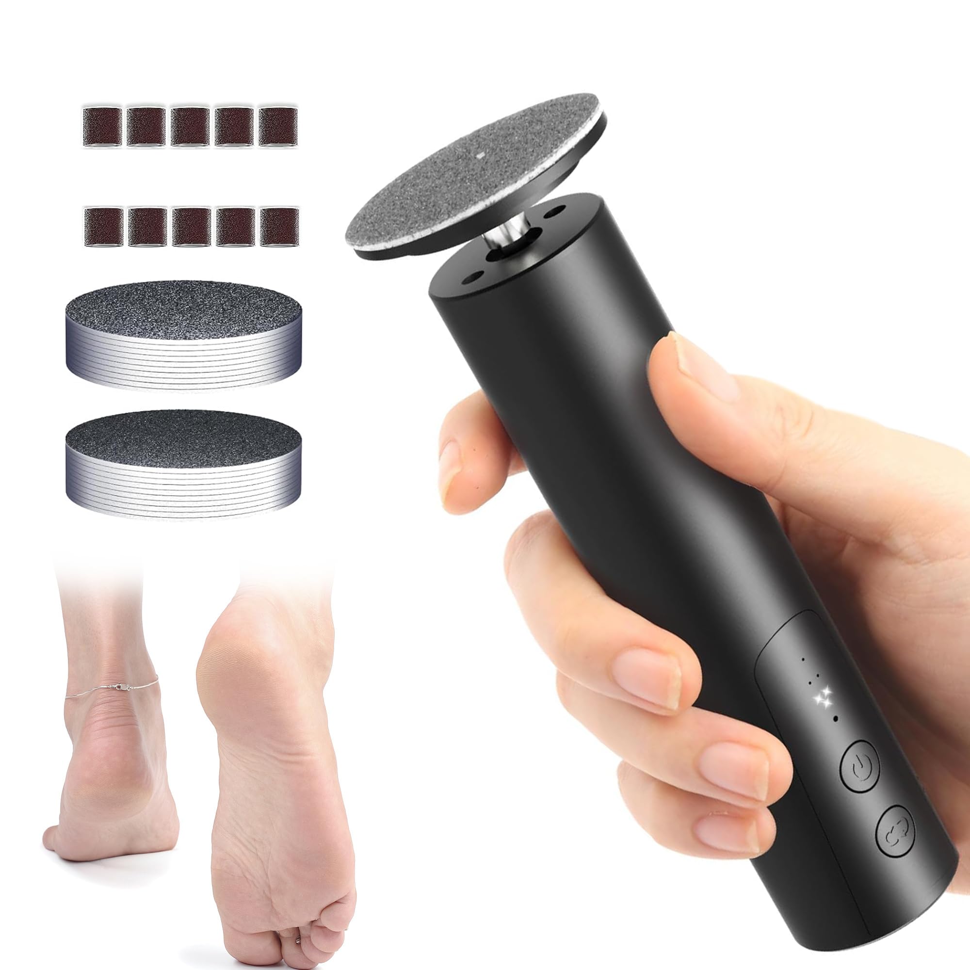 Rechargeable Electric Foot Callus Remover - Professional Pedicure Tool for Cracked Heels & Calloused Feet - Electric Foot File & Heel Scraper - Painless Dead Skin Removal - Perfect for Home Spa & DIY Foot Care (Black)