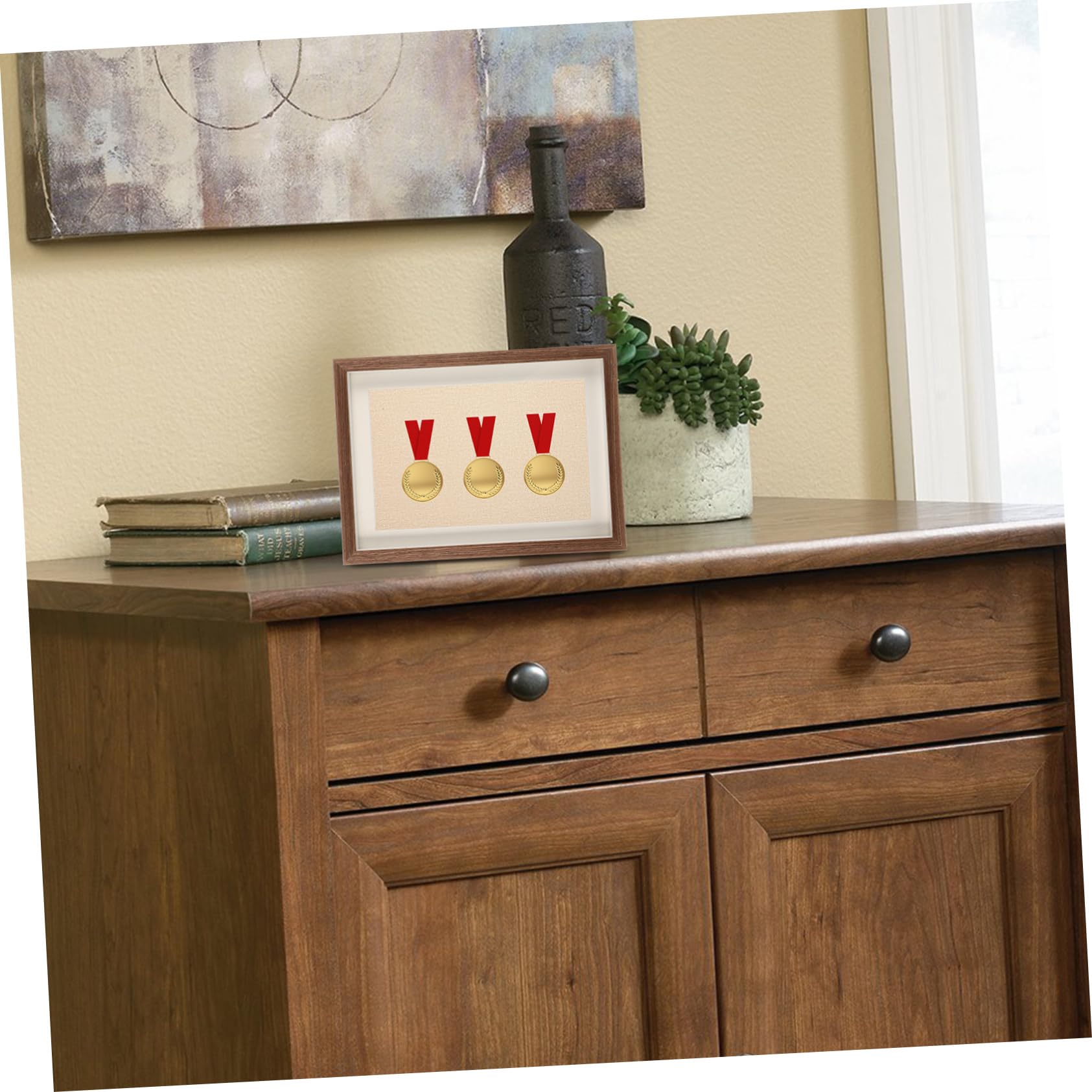 GANAZONO Wooden Medal Display Frame - Photo Holder for Portraits, Lapel Pins & Awards | Perfect for Military Memorabilia, Graduation Medals & Family Photos