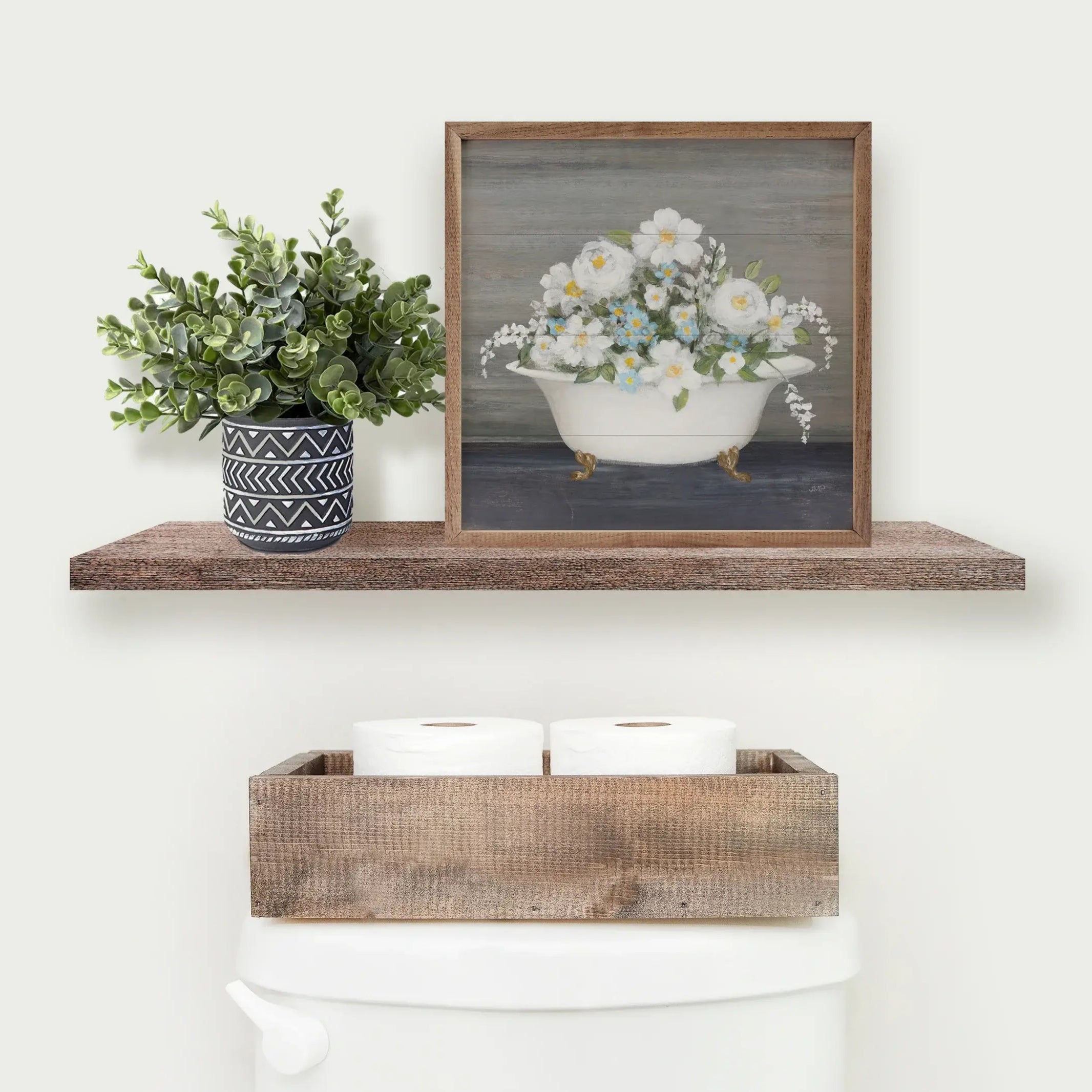 Blooming Bath Wood Framed Print - Floral Bathroom Wall Art Decor for Home, Spa & Hotel | Perfect for Bathroom, Bedroom & Living Room Decor