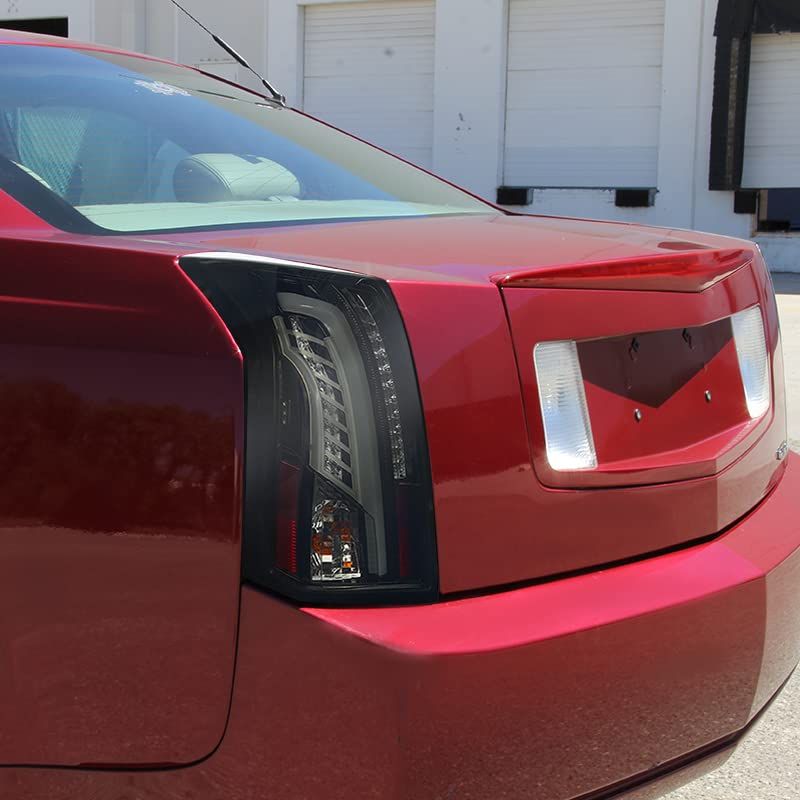 Spec-D Tuning Glossy Black Smoke LED Tail Lights for 2003-2007 Cadillac CTS - Left & Right Pair Assembly - Enhanced Night Visibility & Style Upgrade for Your Car