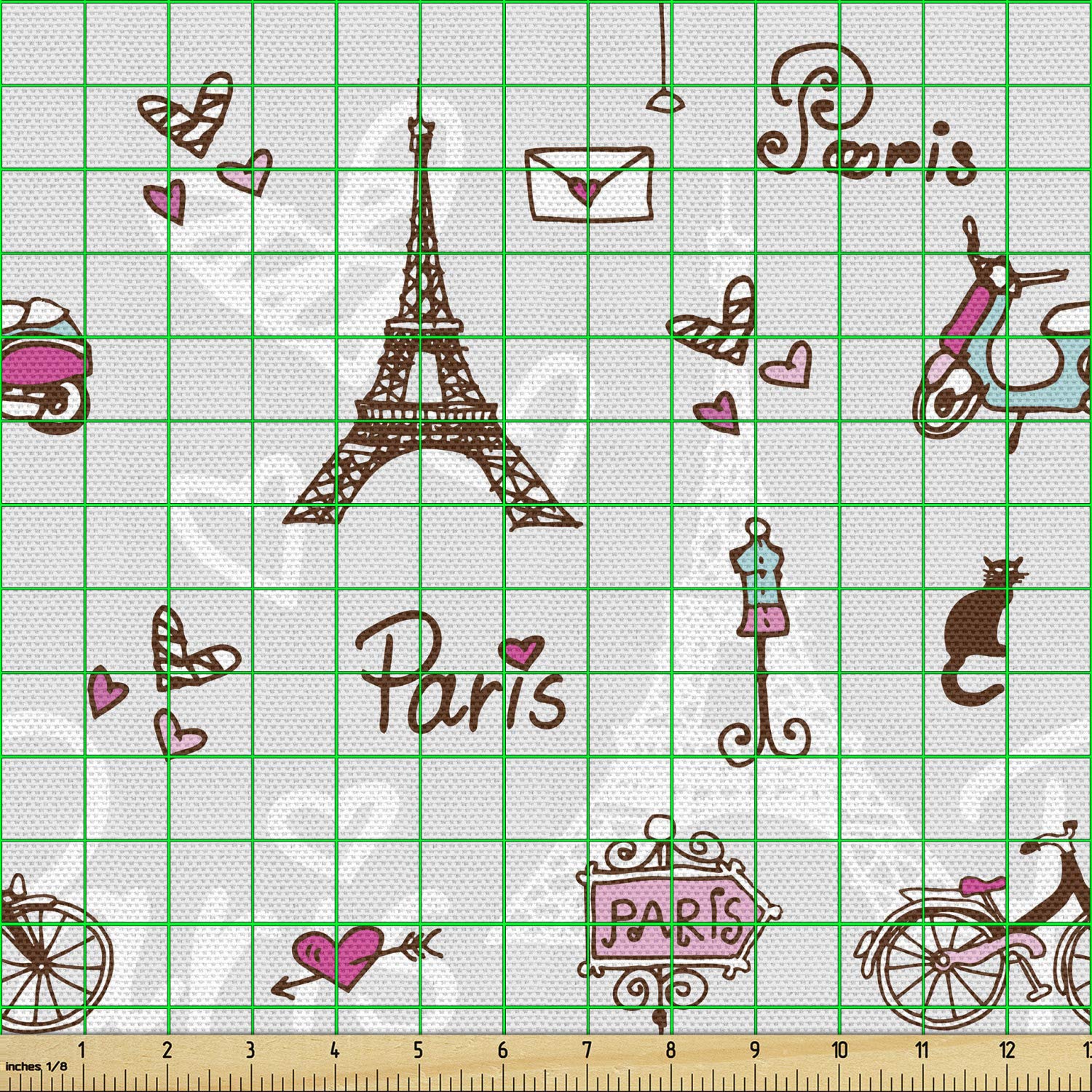 Ambesonne Paris Fabric by The Yard - Romantic Eiffel Tower Heart Print Decorative Upholstery Fabric for Sofa, Curtains & Home Decor (5 Yards, Redwood Pearl) | Perfect for DIY Projects, Throw Pillows & French-Inspired Interior Design