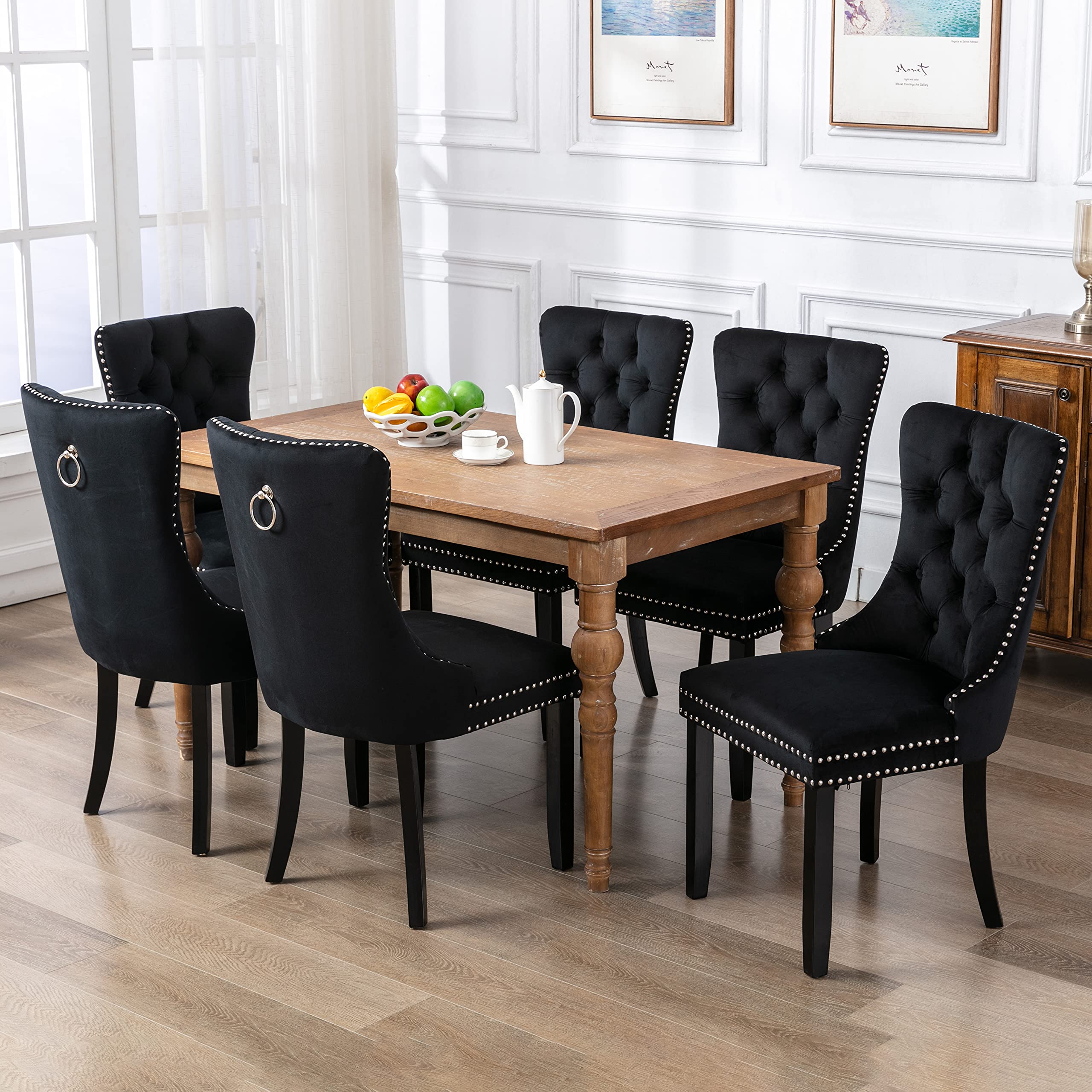LZ LEISURE ZONE 2-Piece Upholstered Dining Chair Set - Button Tufted Armless Accent Chairs with Back Ring Pull & Nailhead Trim, 20