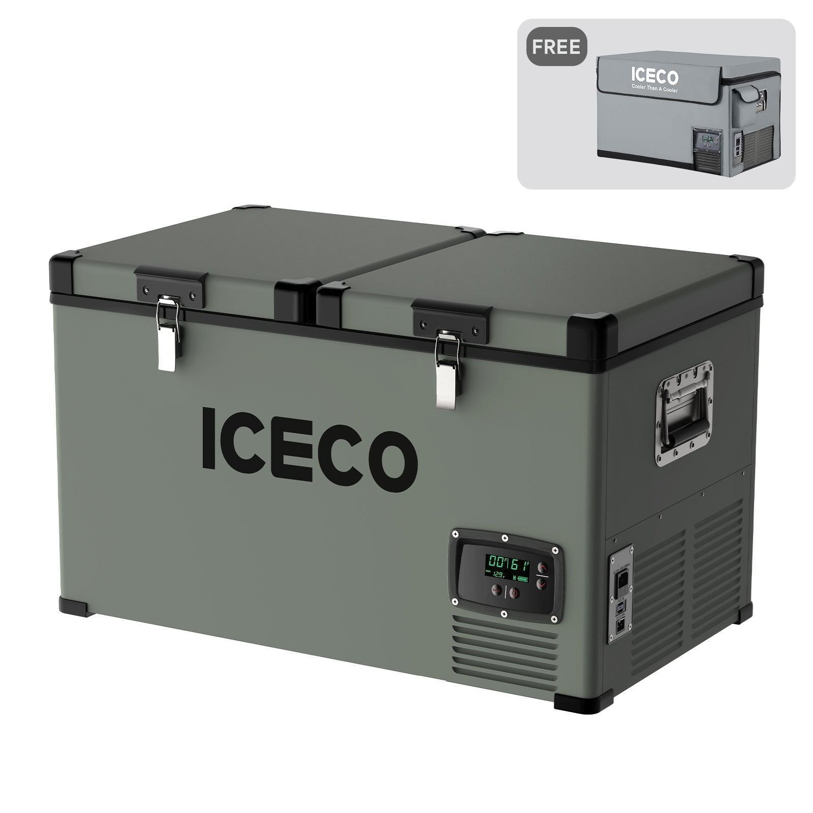 ICECO 63.4QT VL60 Dual Zone Portable Refrigerator Freezer with Cover - Perfect for Camping, Road Trips & Outdoor Adventures